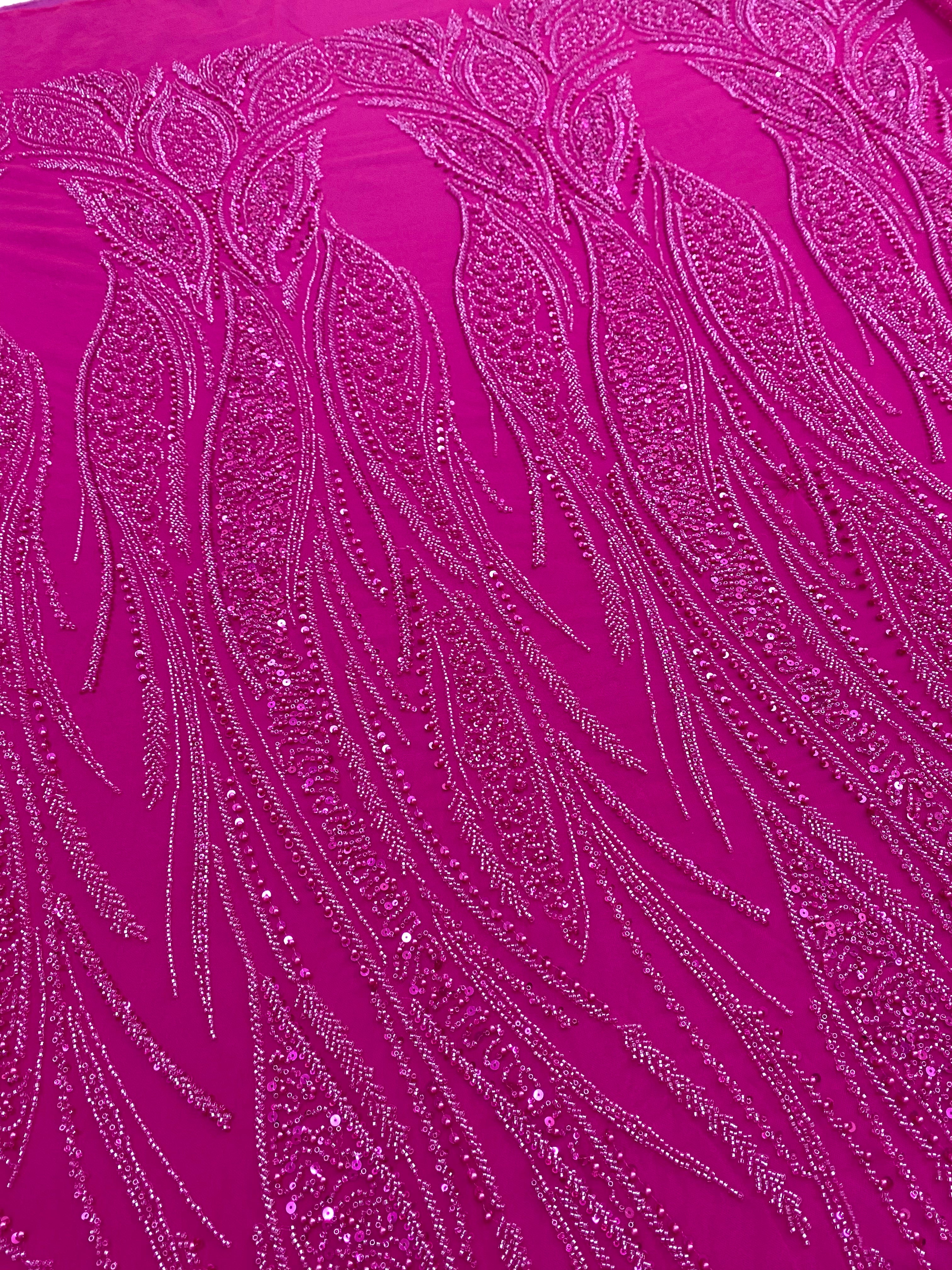 Dantela Couture Fucsia gyöngyökkel, gyöngyökkel és flitterekkel díszített panellel