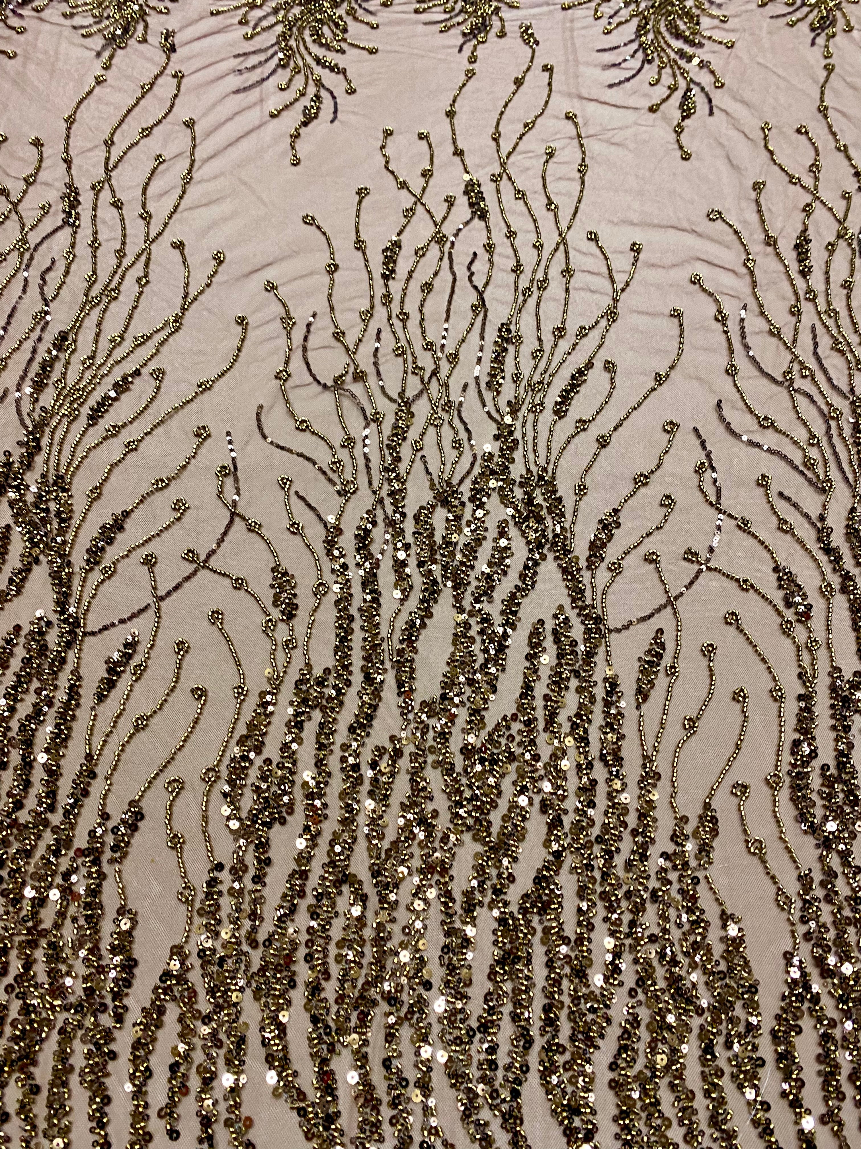 Silver Lace with Linear Pattern, with Pearls and Sequins