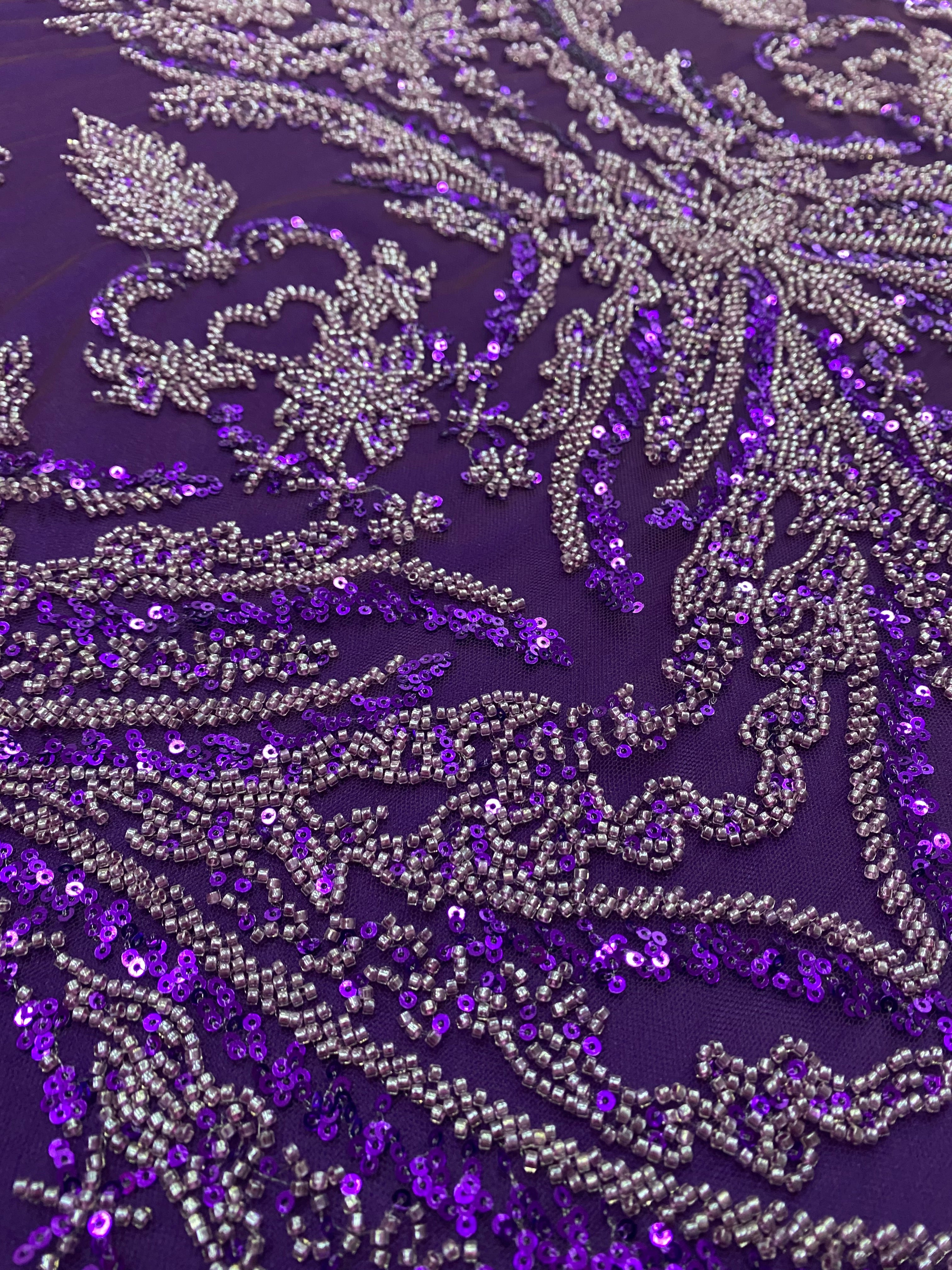 Silver Lace with Linear Pattern, with Pearls and Sequins