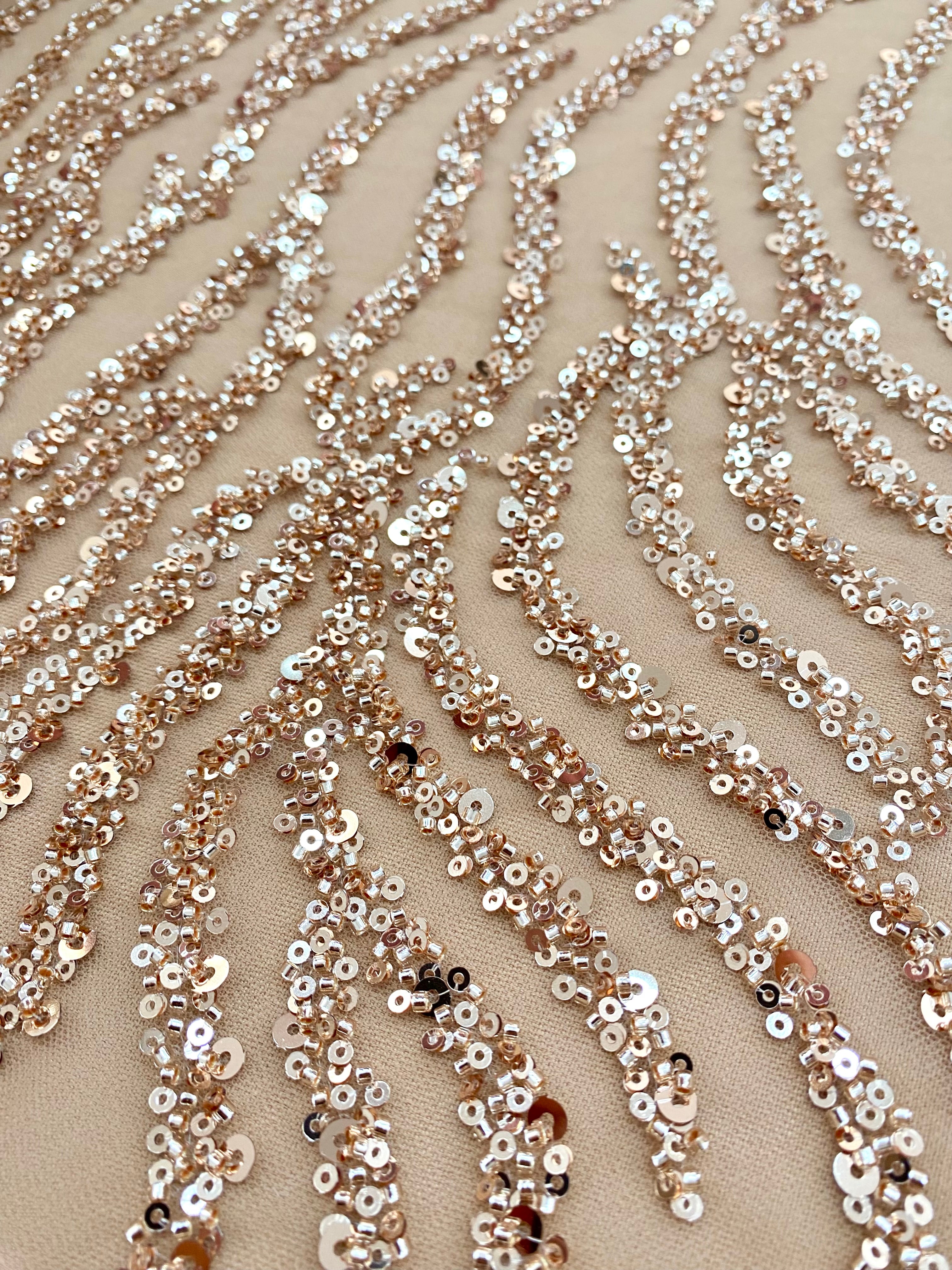 Rose Gold Couture Lace with Strings, Beads and Sequins