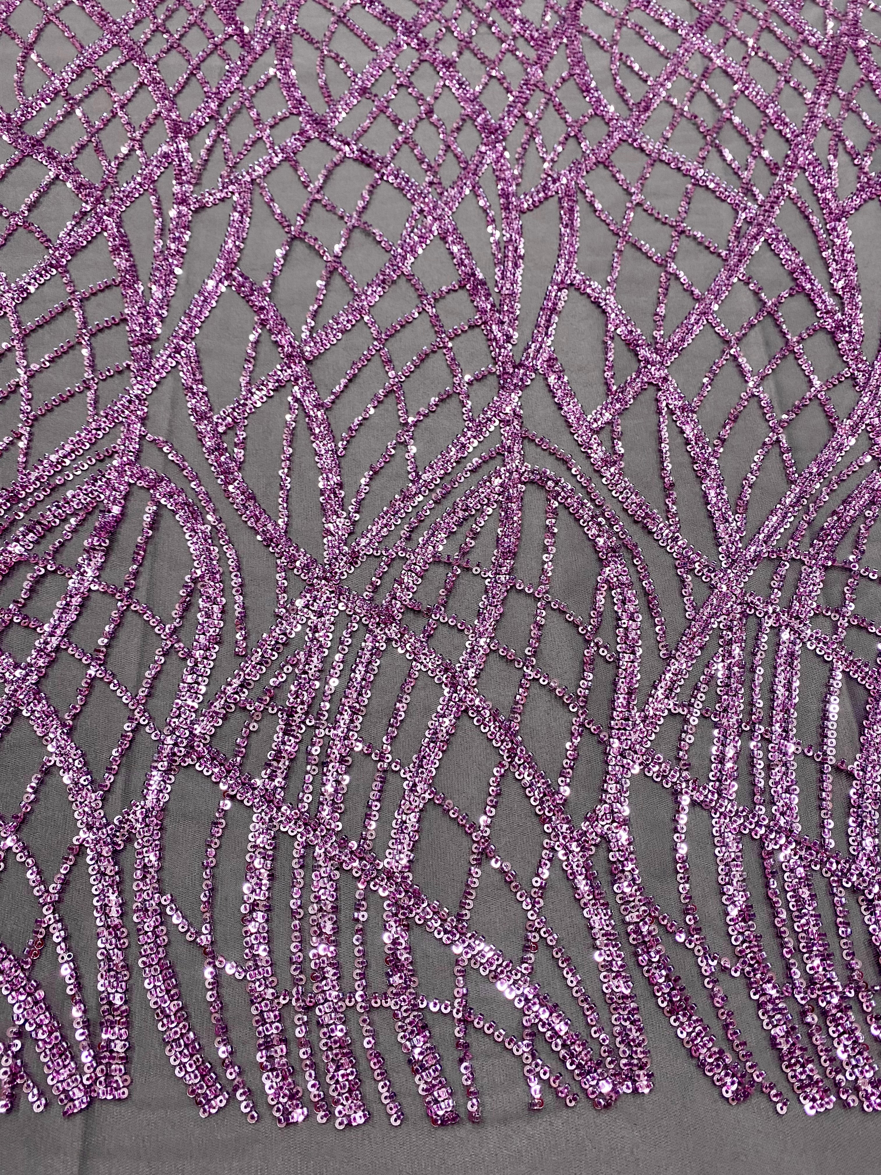 Powder Couture Lace with Linear Pattern, with Beads and Sequins