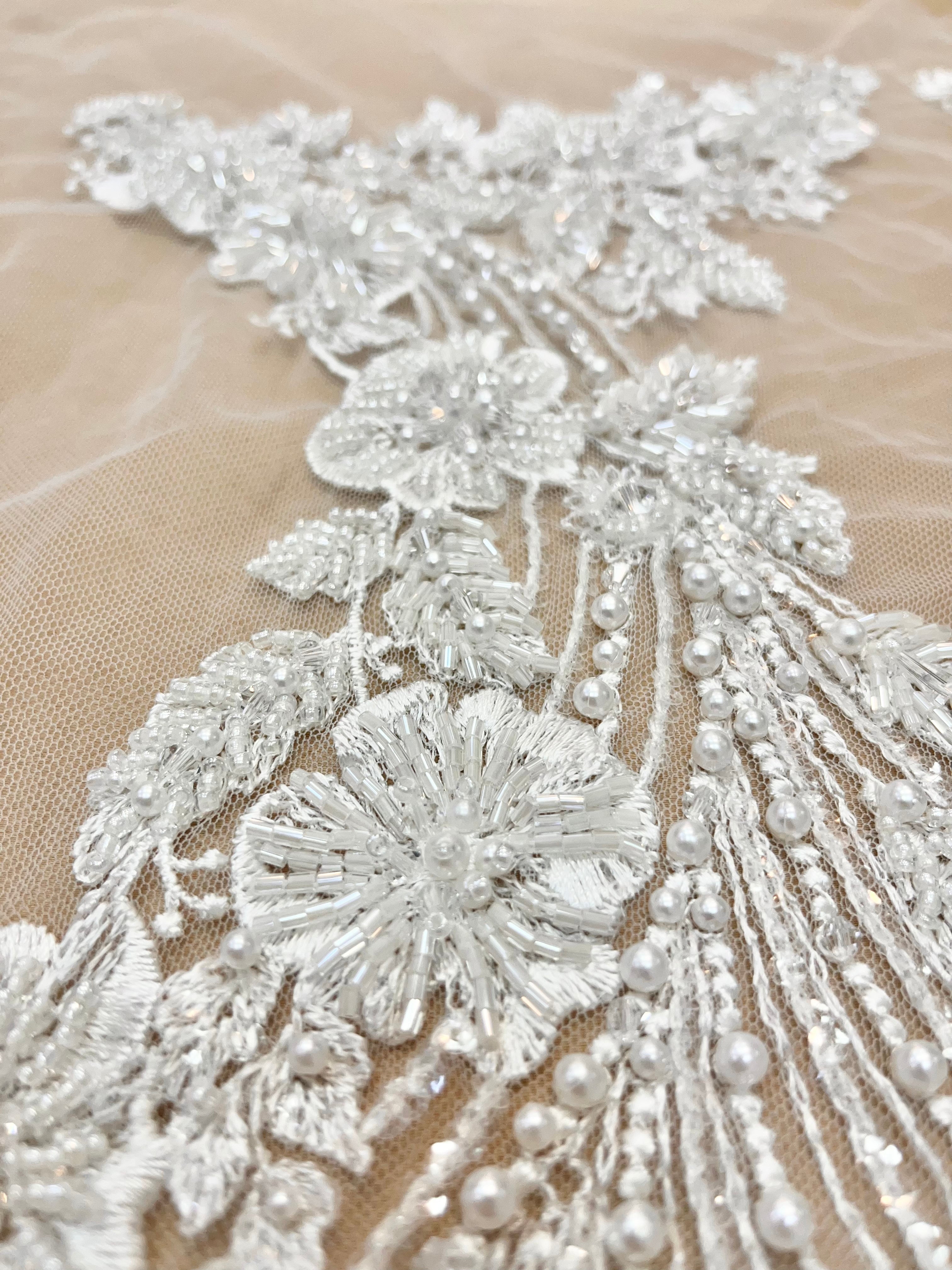 Set of Bust Panels with Floral Pattern, with Crystals, Pearls and Sequins