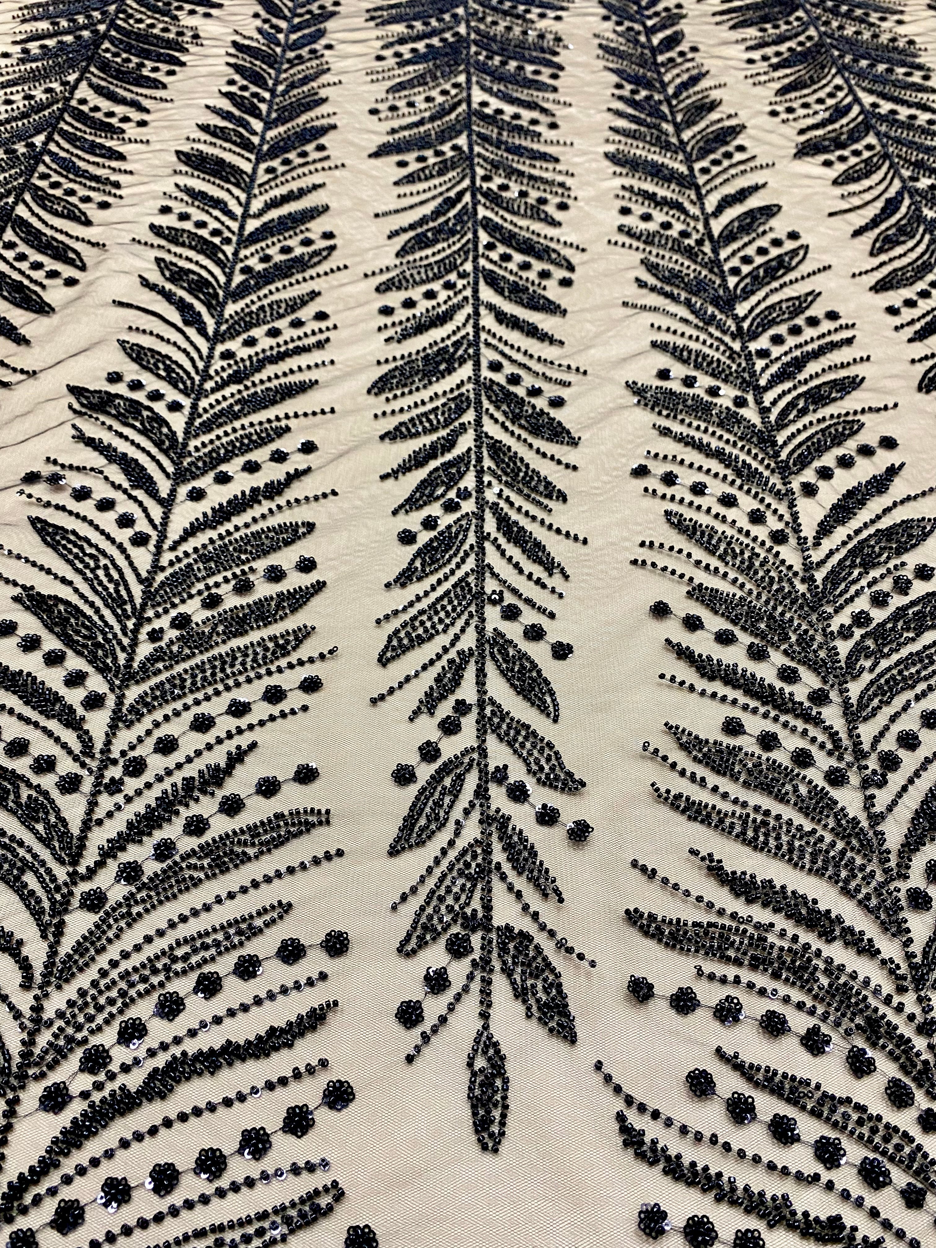 Dantela Couture Neagra cu Crengi, cu Margele si Paiete