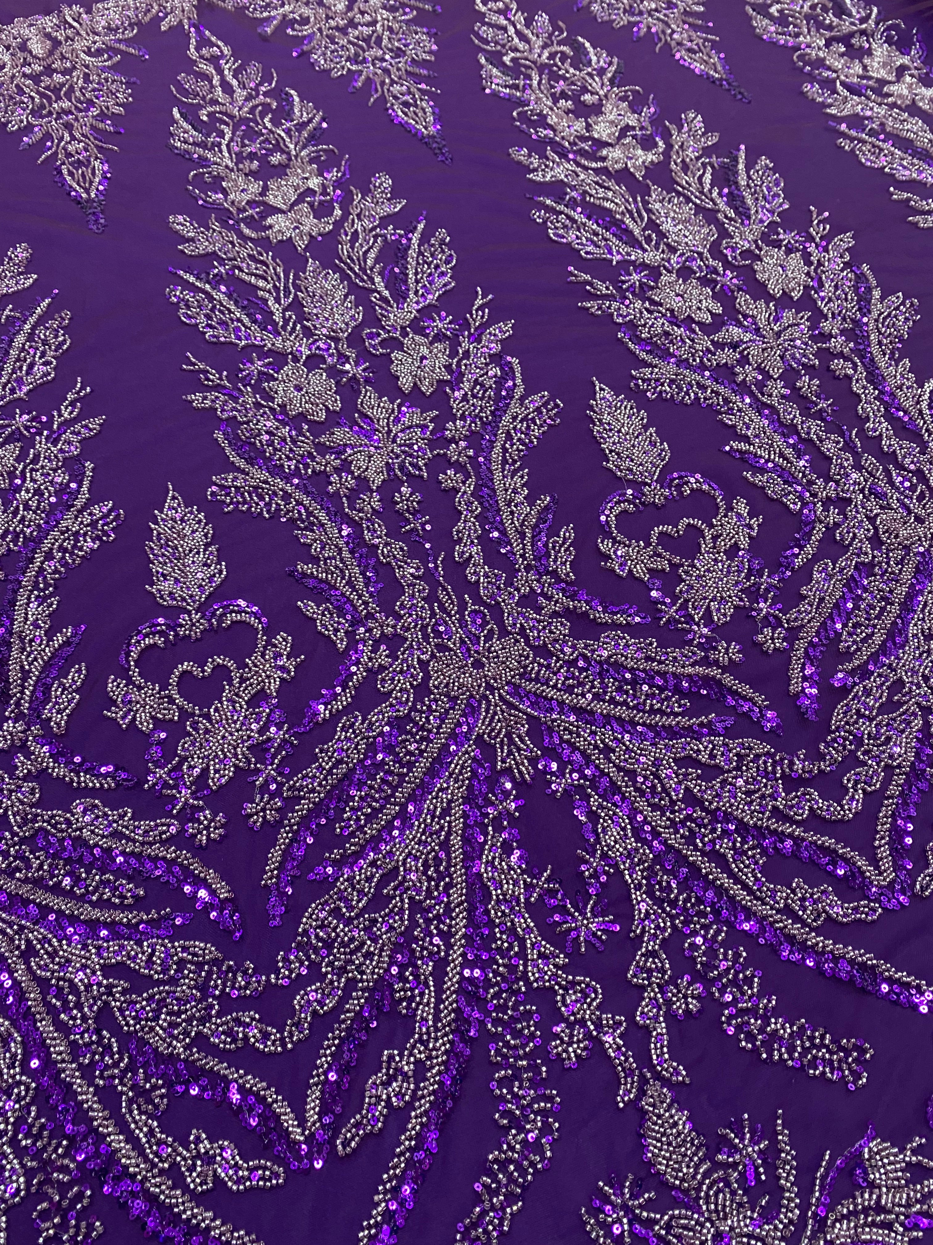 Silver Lace with Linear Pattern, with Pearls and Sequins