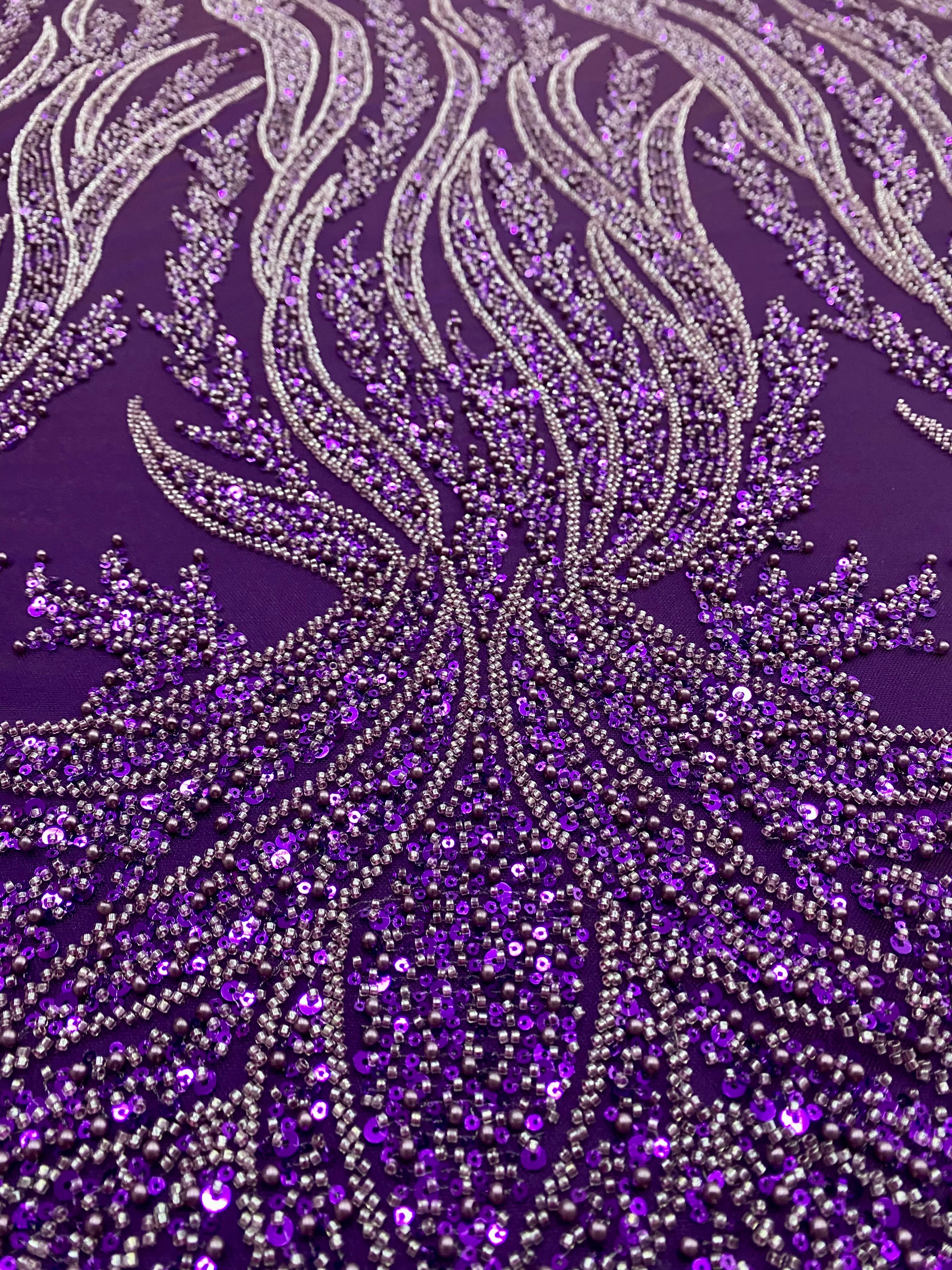 Silver Lace with Linear Pattern, with Pearls and Sequins