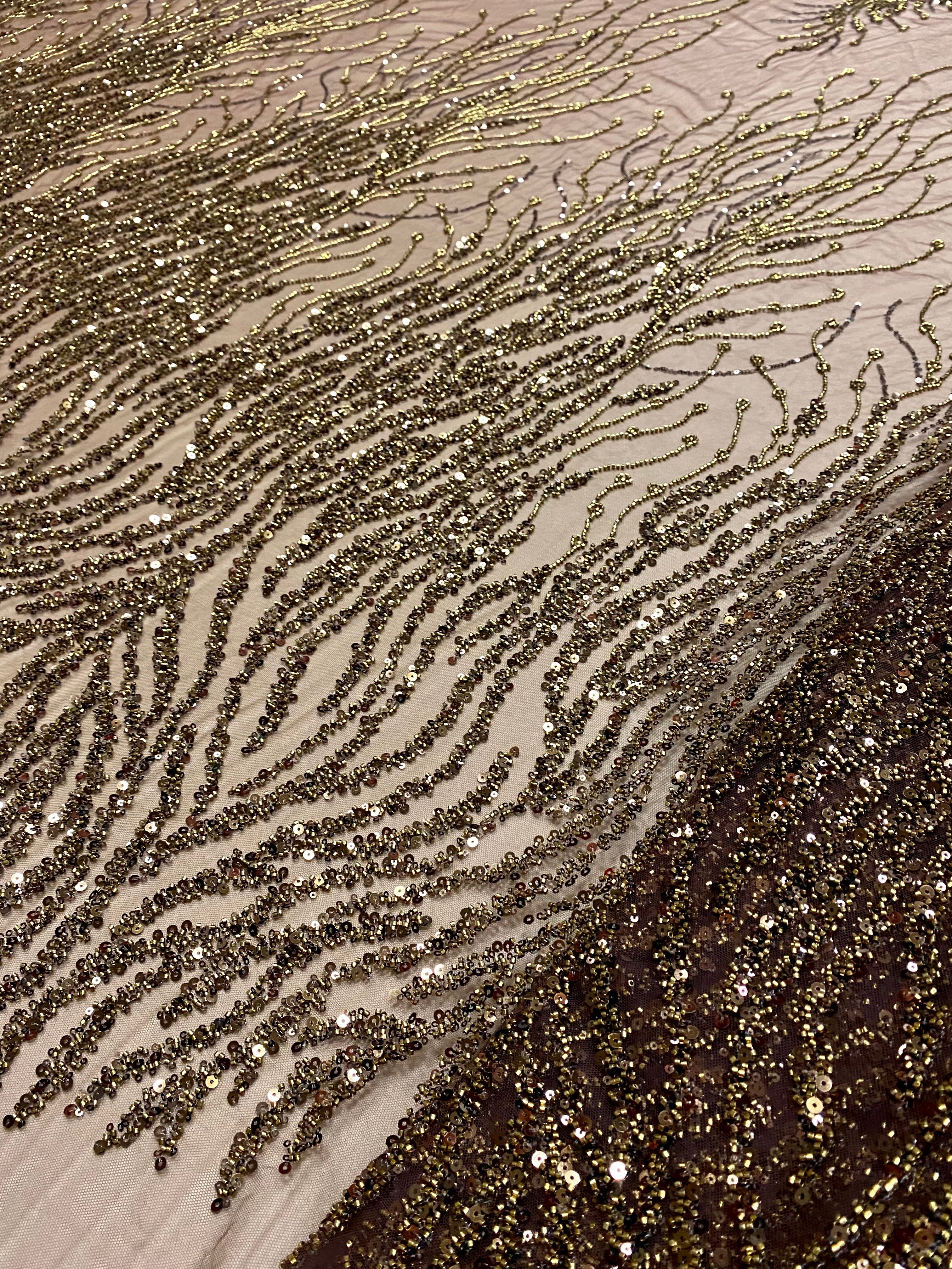 Silver Lace with Linear Pattern, with Pearls and Sequins