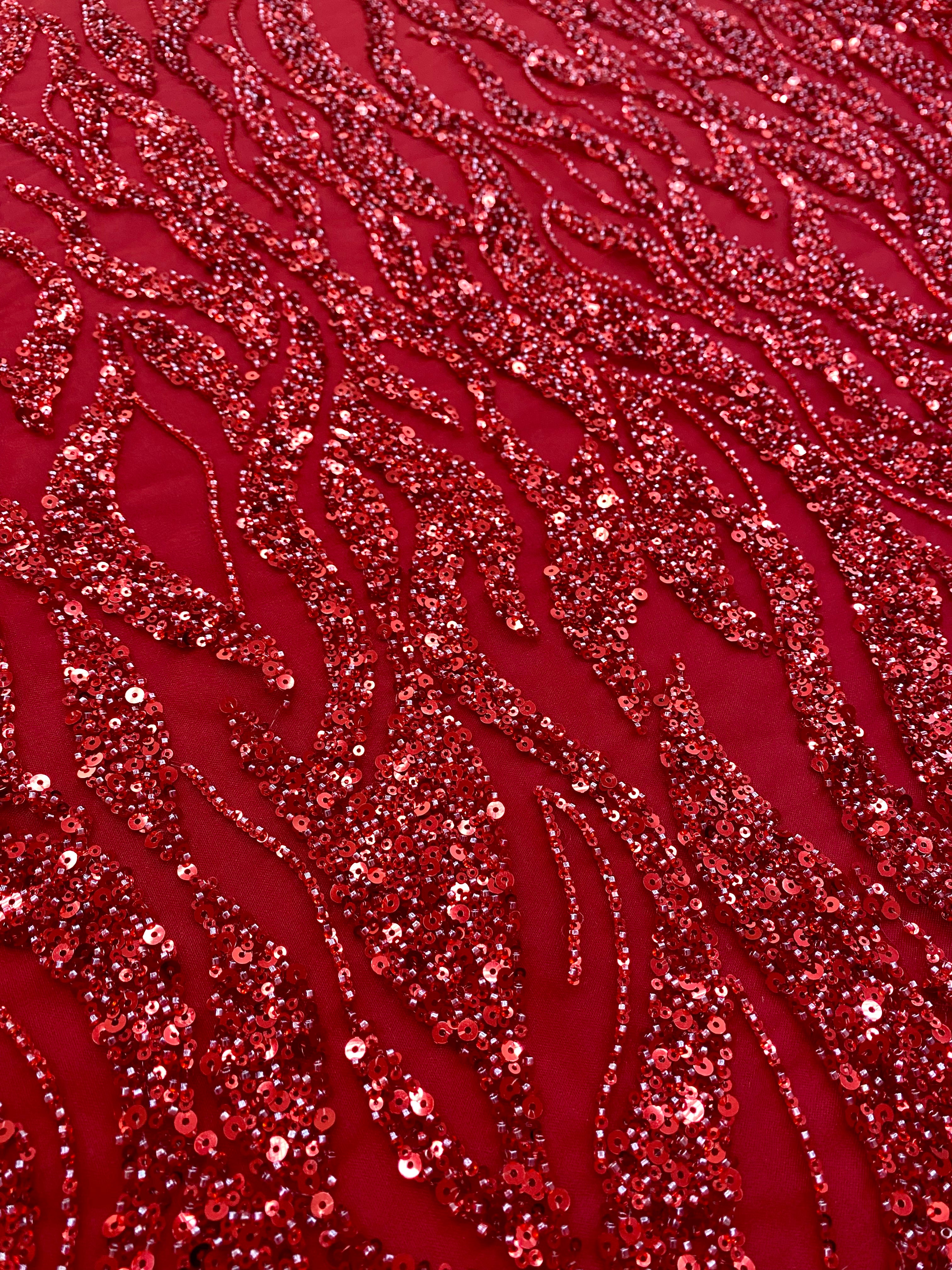 Red Couture Lace with Beads, Beads and Sequins