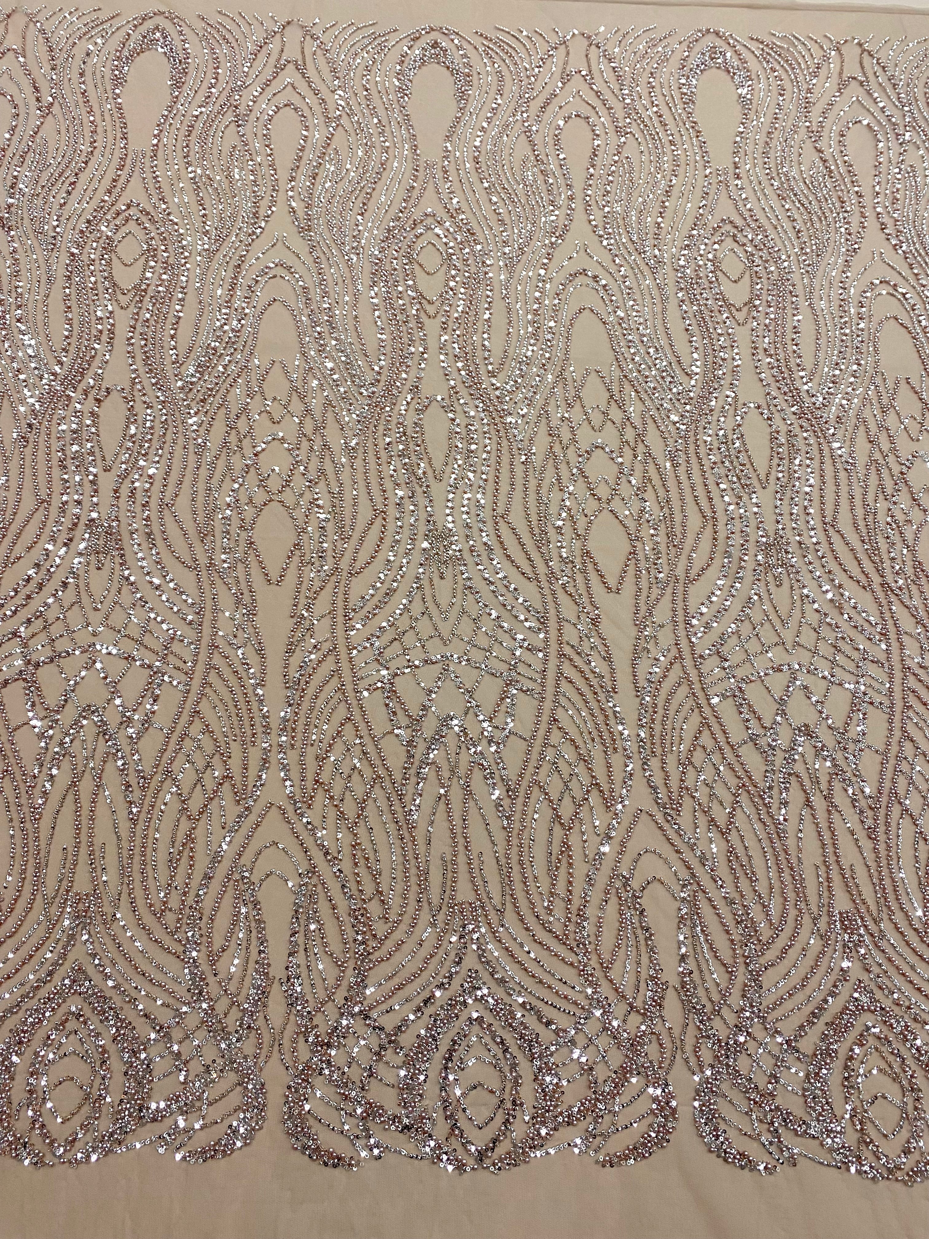 Rose Gold Couture Lace with Pearls, Beads and Sequins 