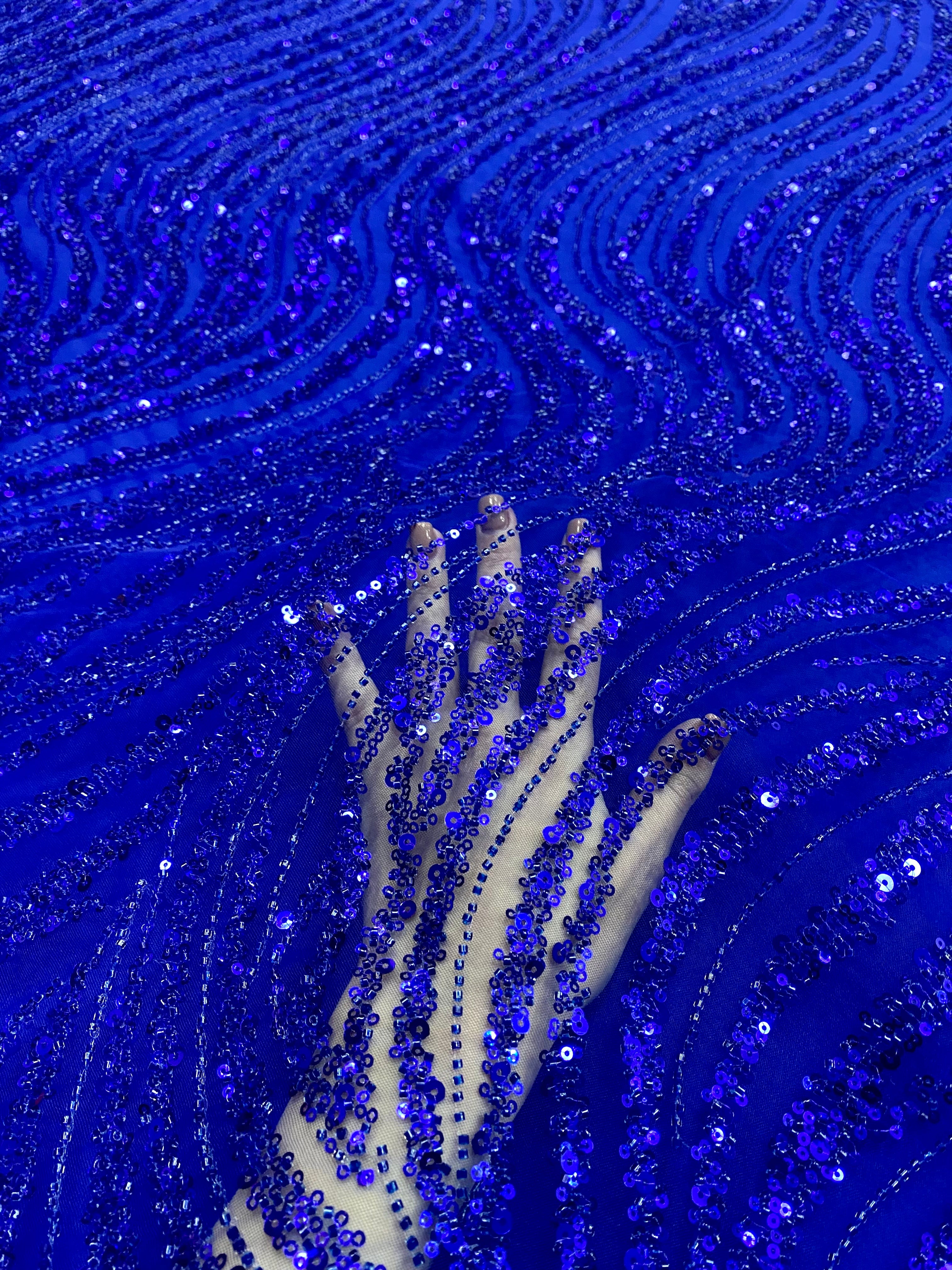 Silver Lace with Linear Pattern, with Pearls and Sequins