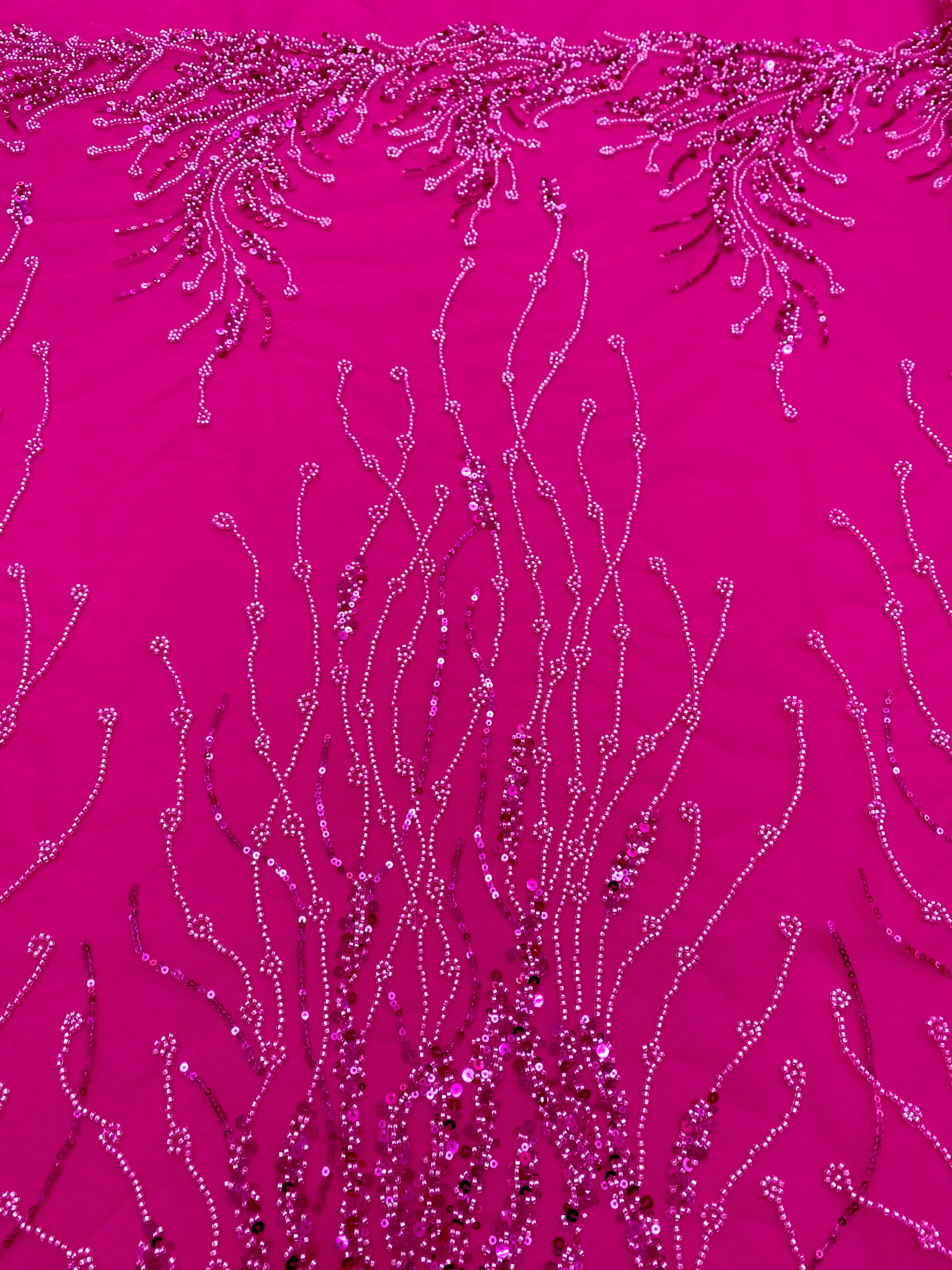 Black Lace with Linear Pattern, with Pearls and Sequins