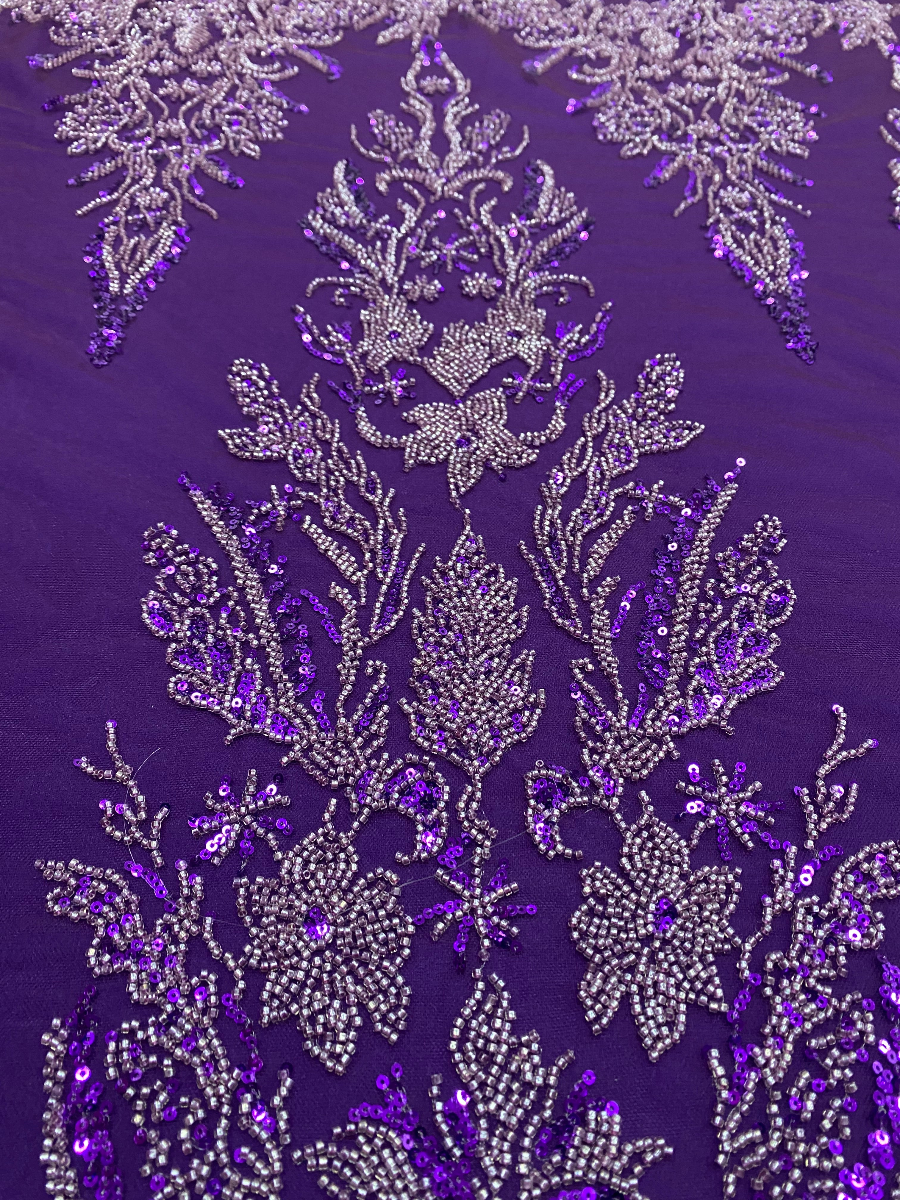 Silver Lace with Linear Pattern, with Pearls and Sequins