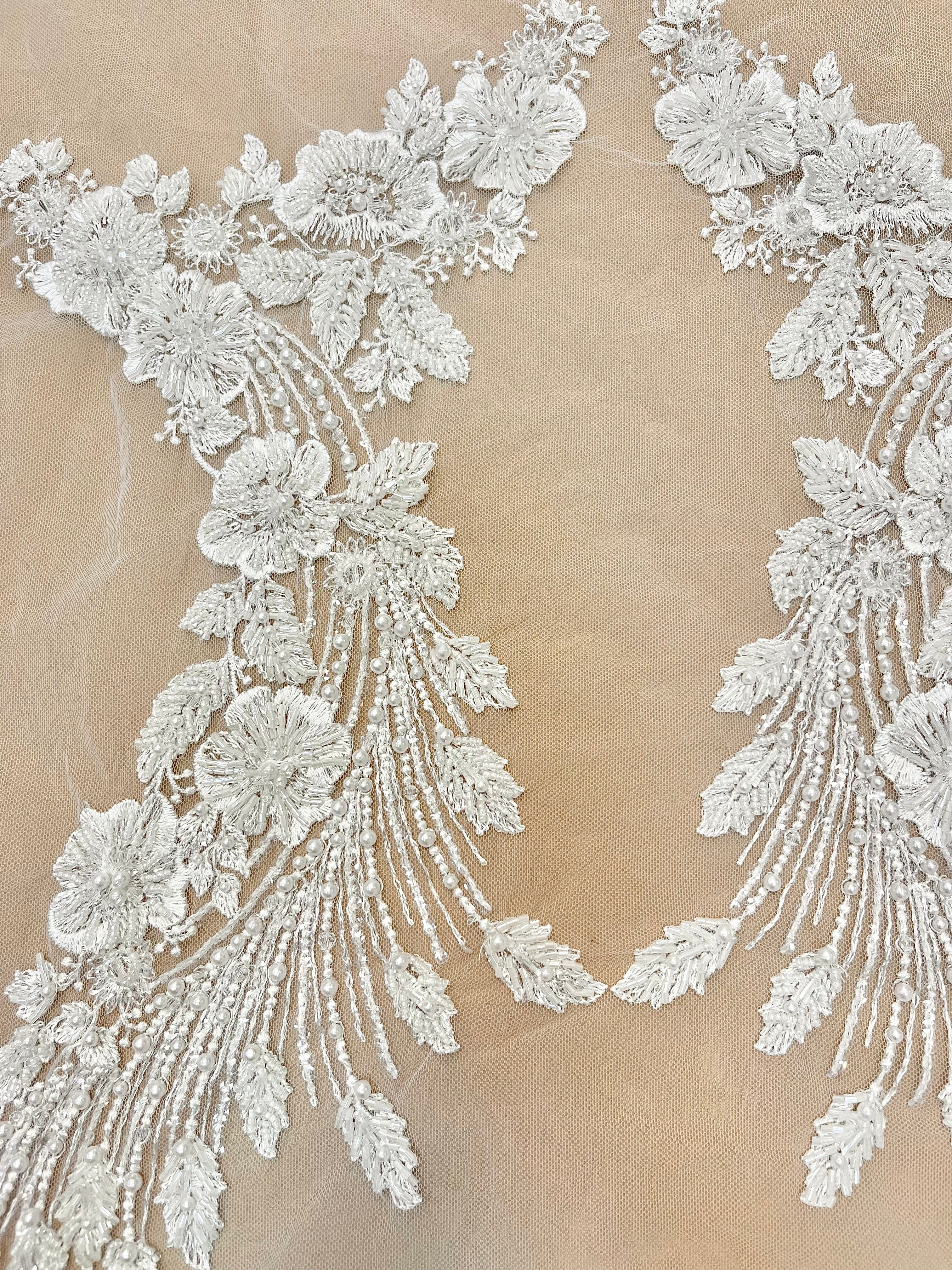 Set of Bust Panels with Floral Pattern, with Crystals, Pearls and Sequins