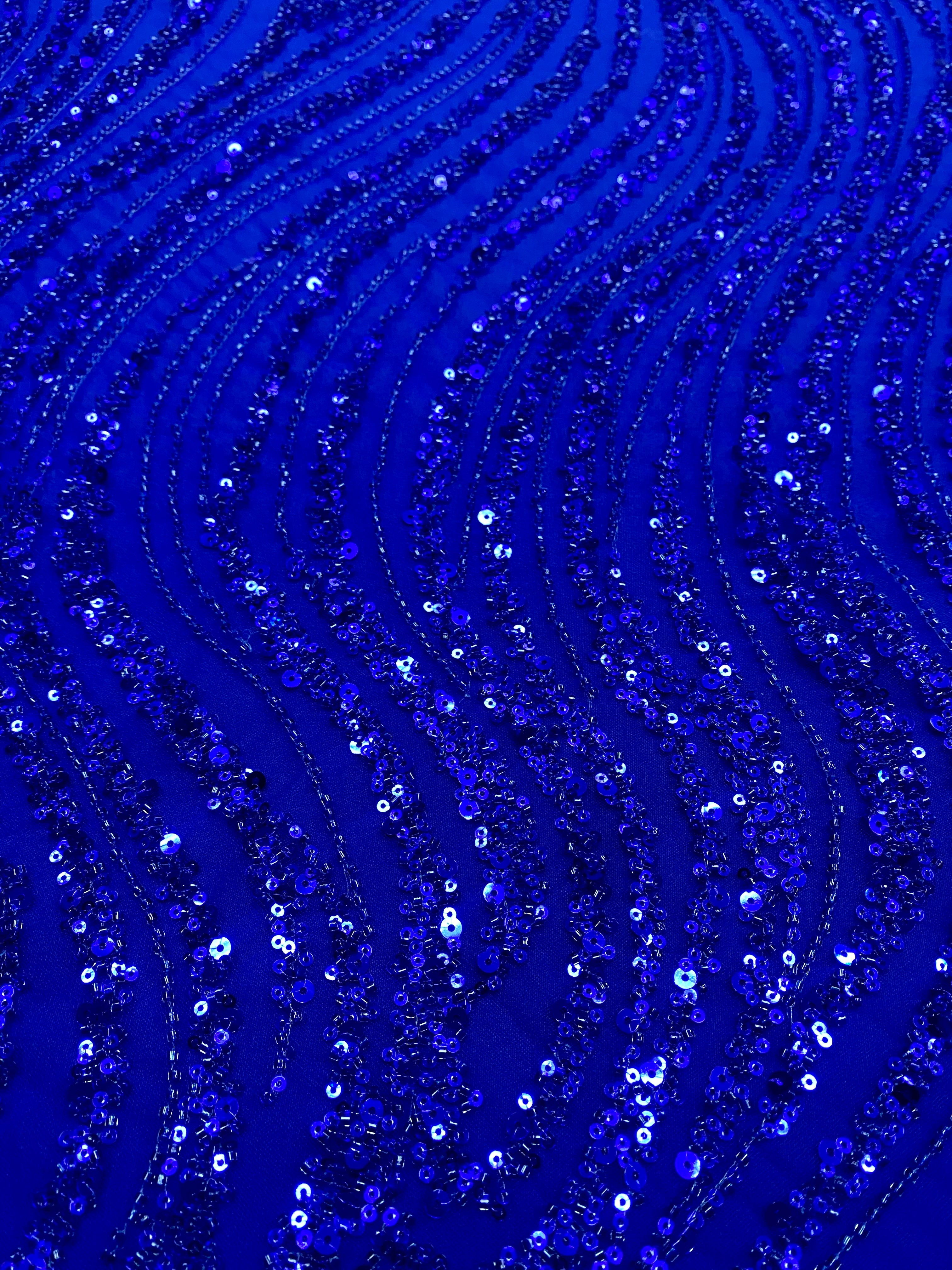 Silver Lace with Linear Pattern, with Pearls and Sequins