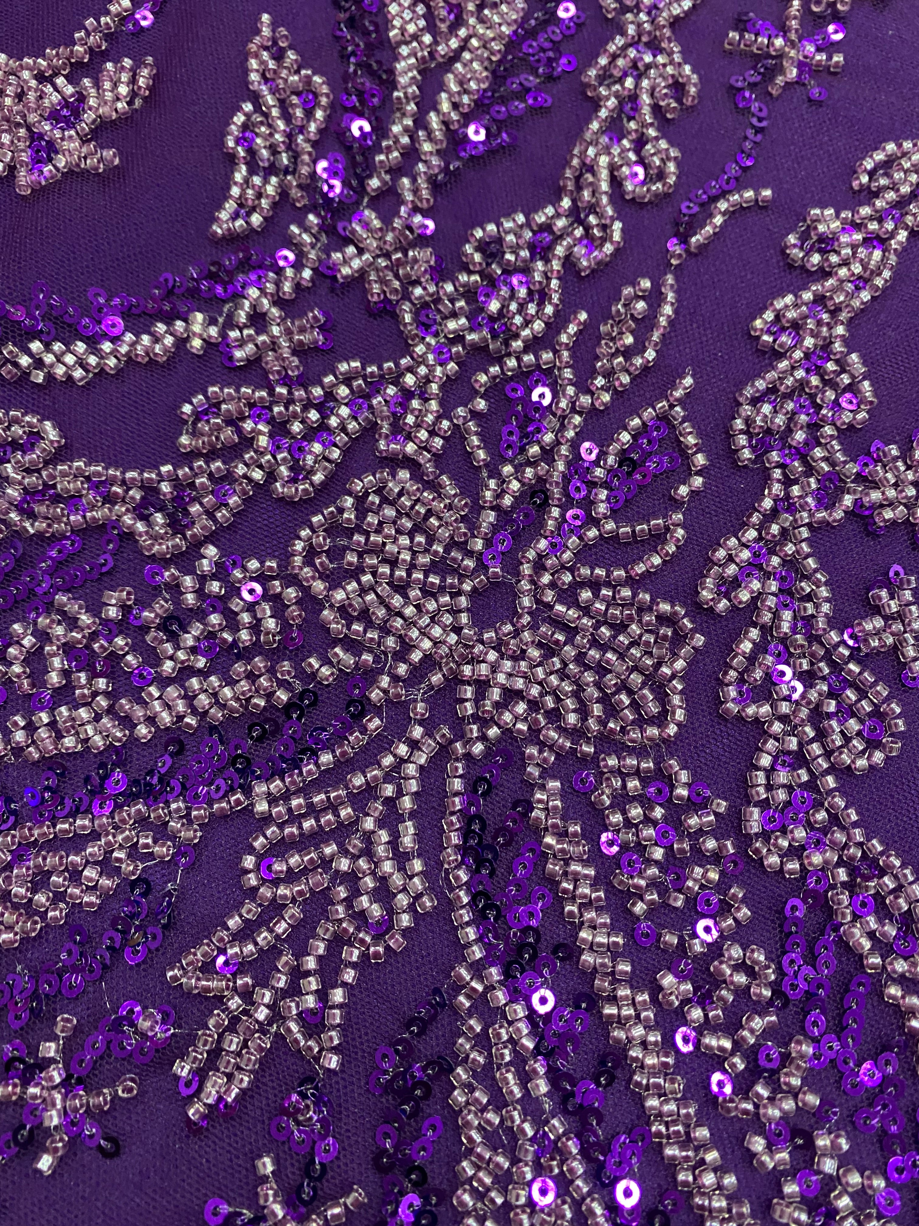 Silver Lace with Linear Pattern, with Pearls and Sequins
