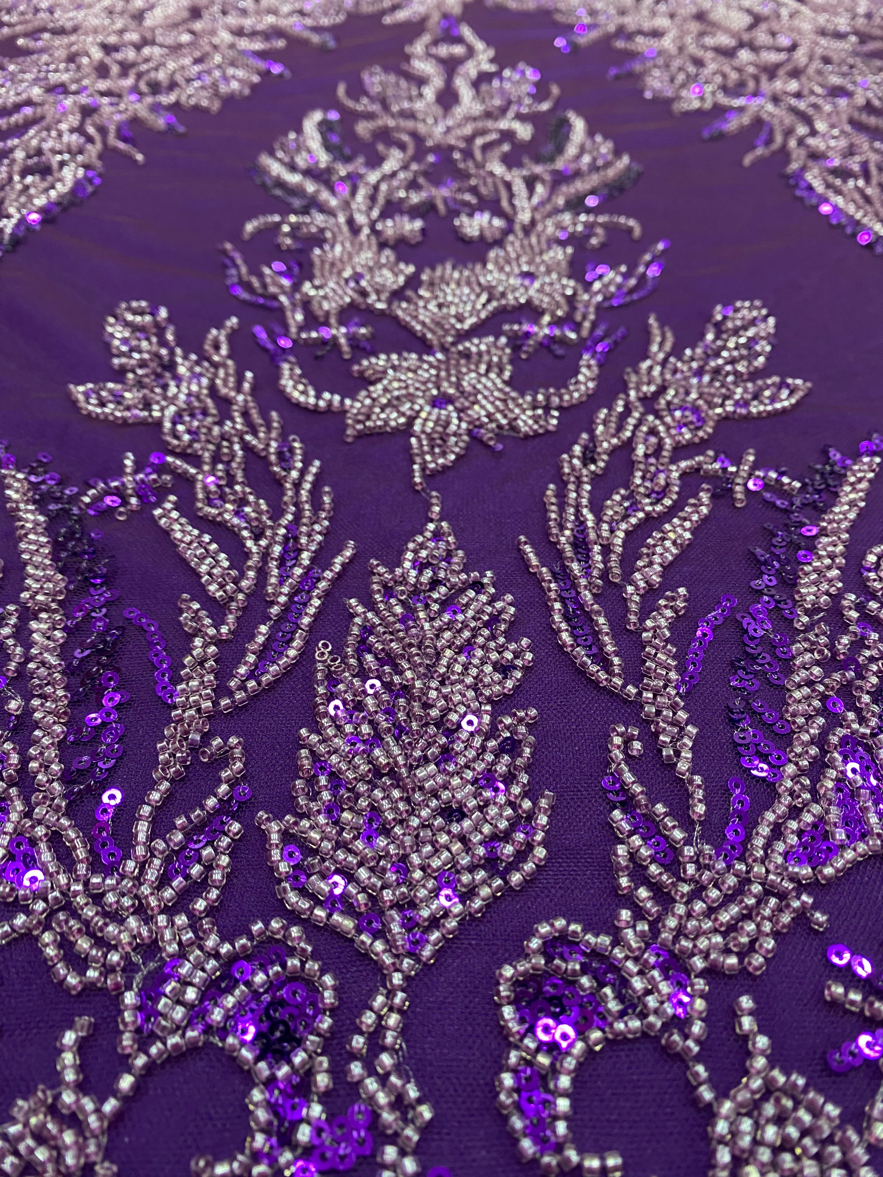 Silver Lace with Linear Pattern, with Pearls and Sequins