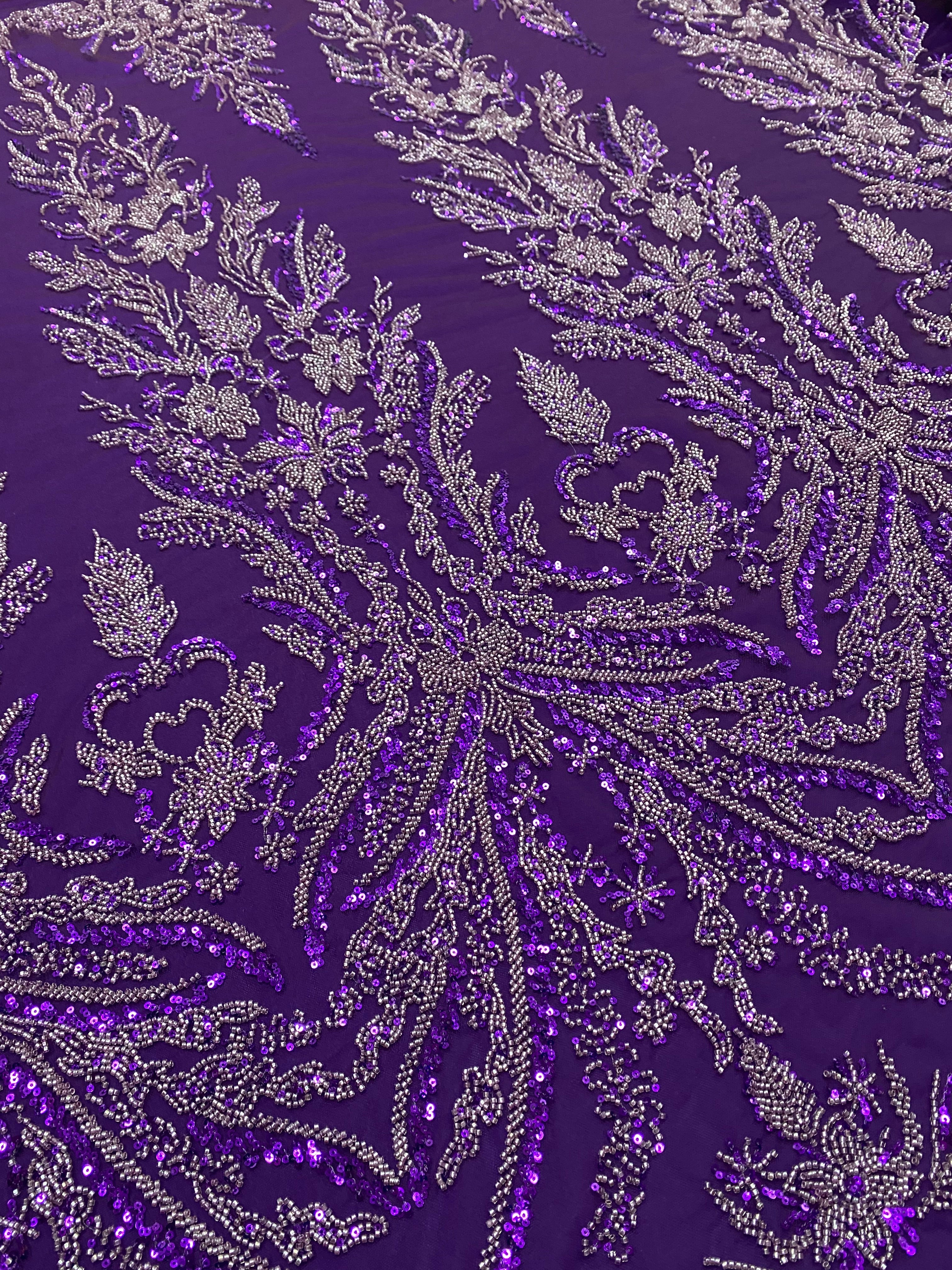 Silver Lace with Linear Pattern, with Pearls and Sequins