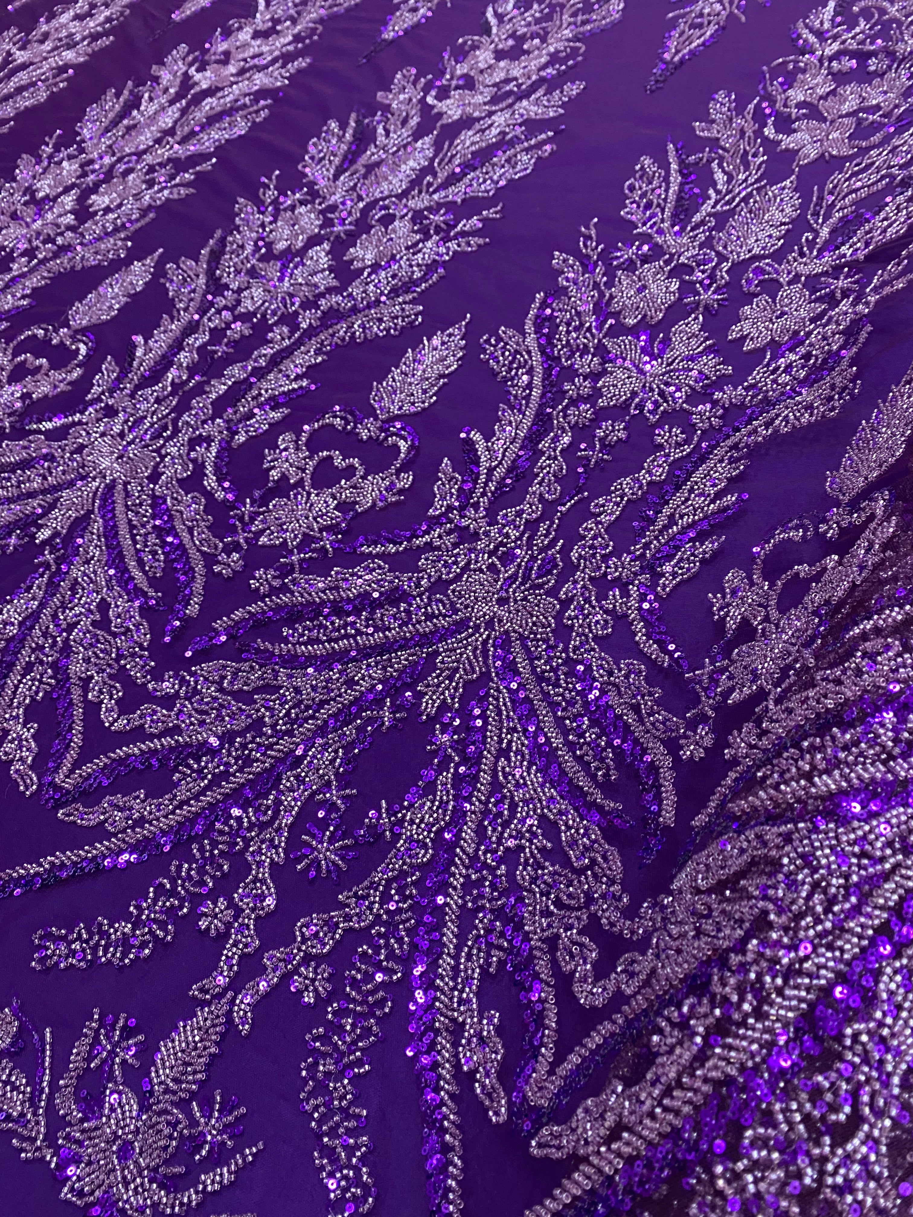 Silver Lace with Linear Pattern, with Pearls and Sequins