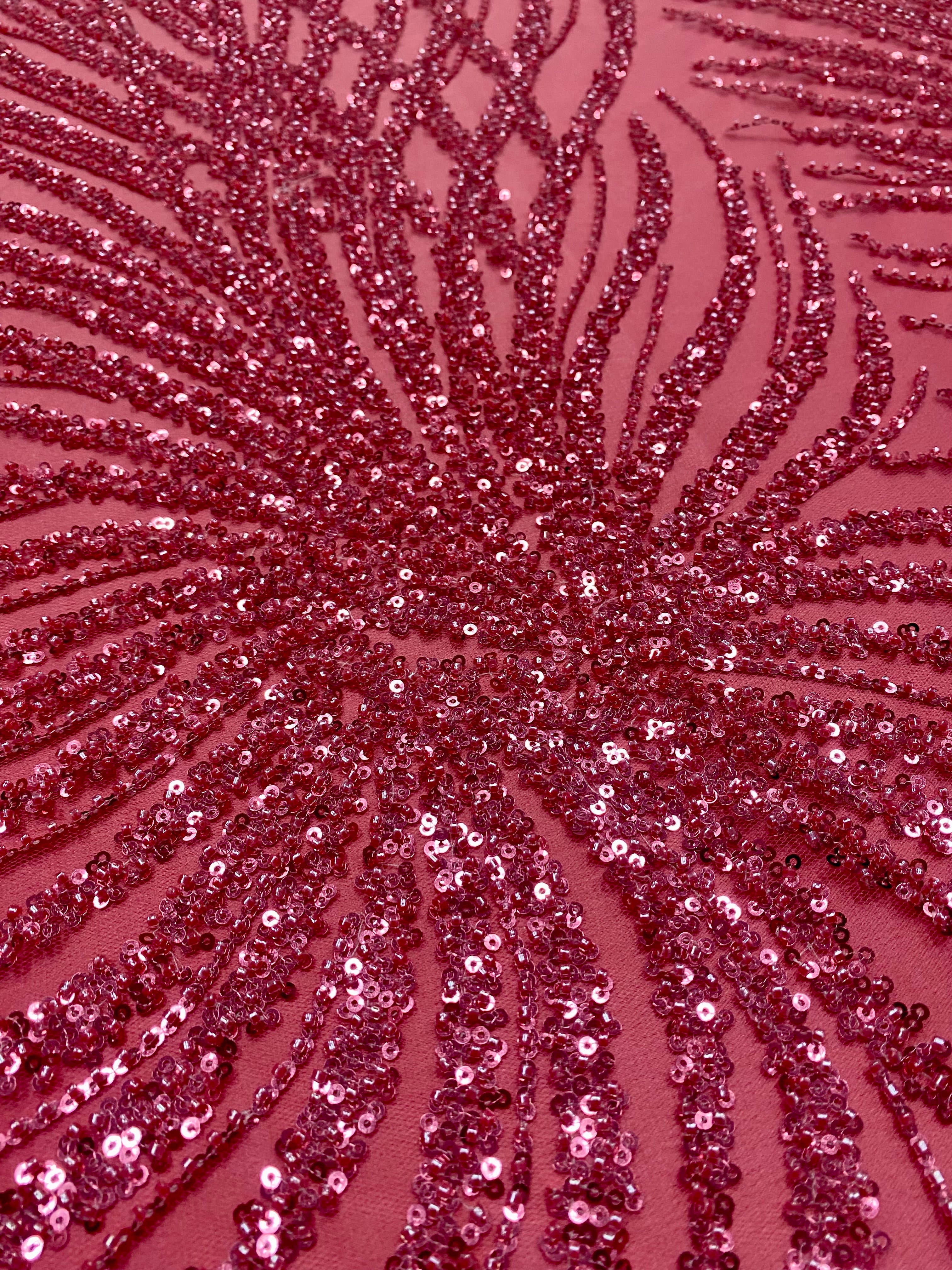 Pink Couture Lace with Geometric Pattern, with Beads and Sequins