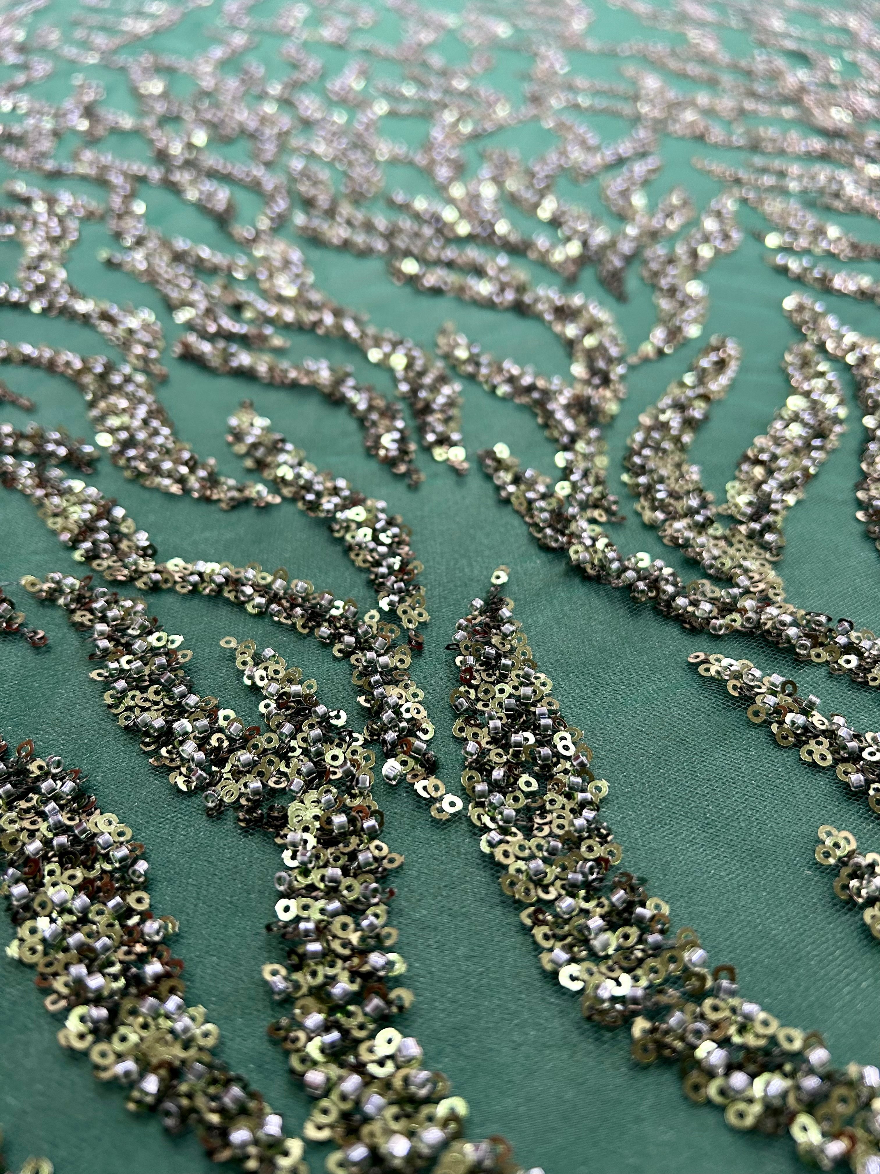 Emerald Green Couture Lace with Beads, Beads and Sequins