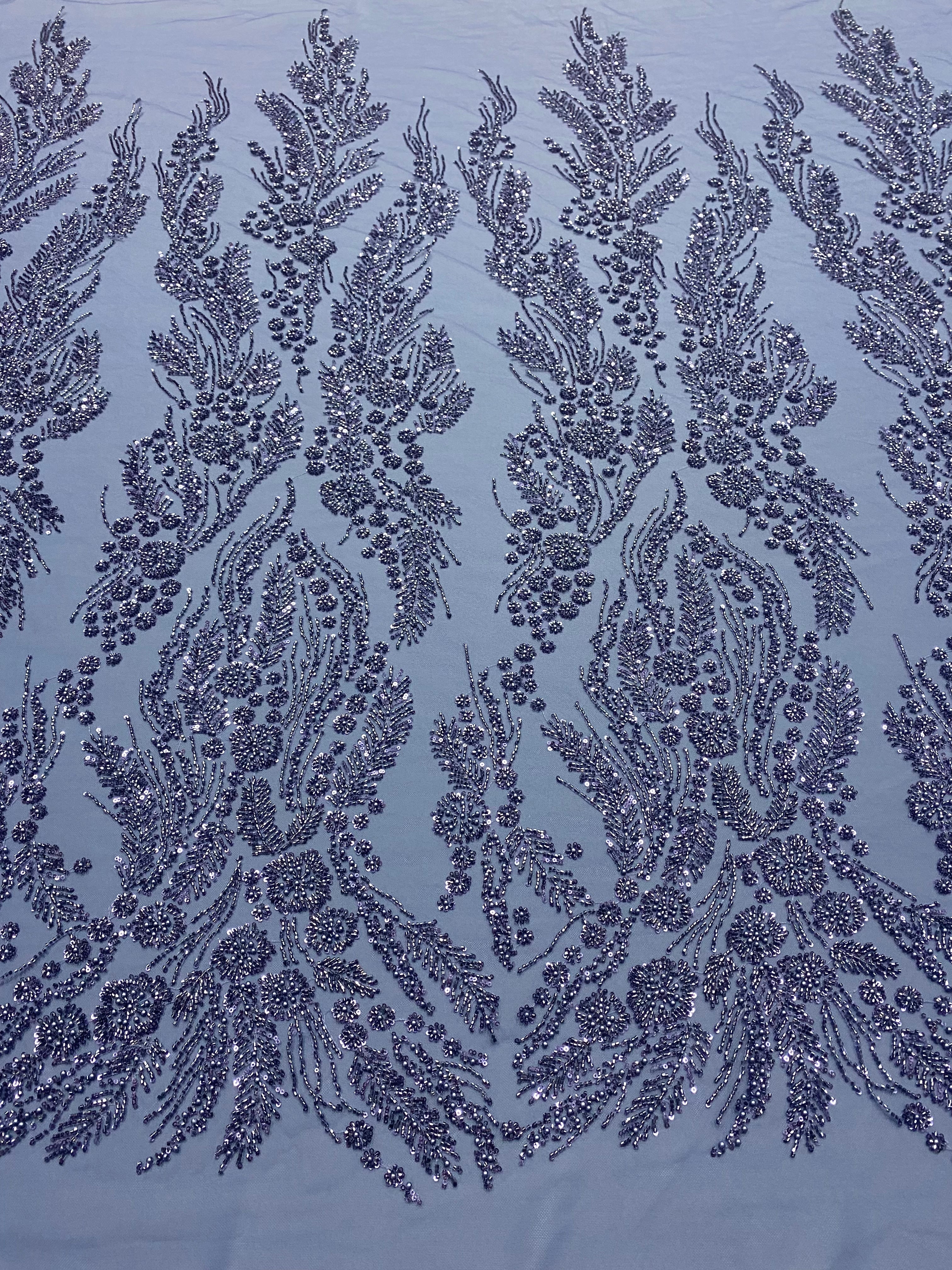 Bordeaux Couture Lace with Floral Pattern, Pearls, Beads and Sequins