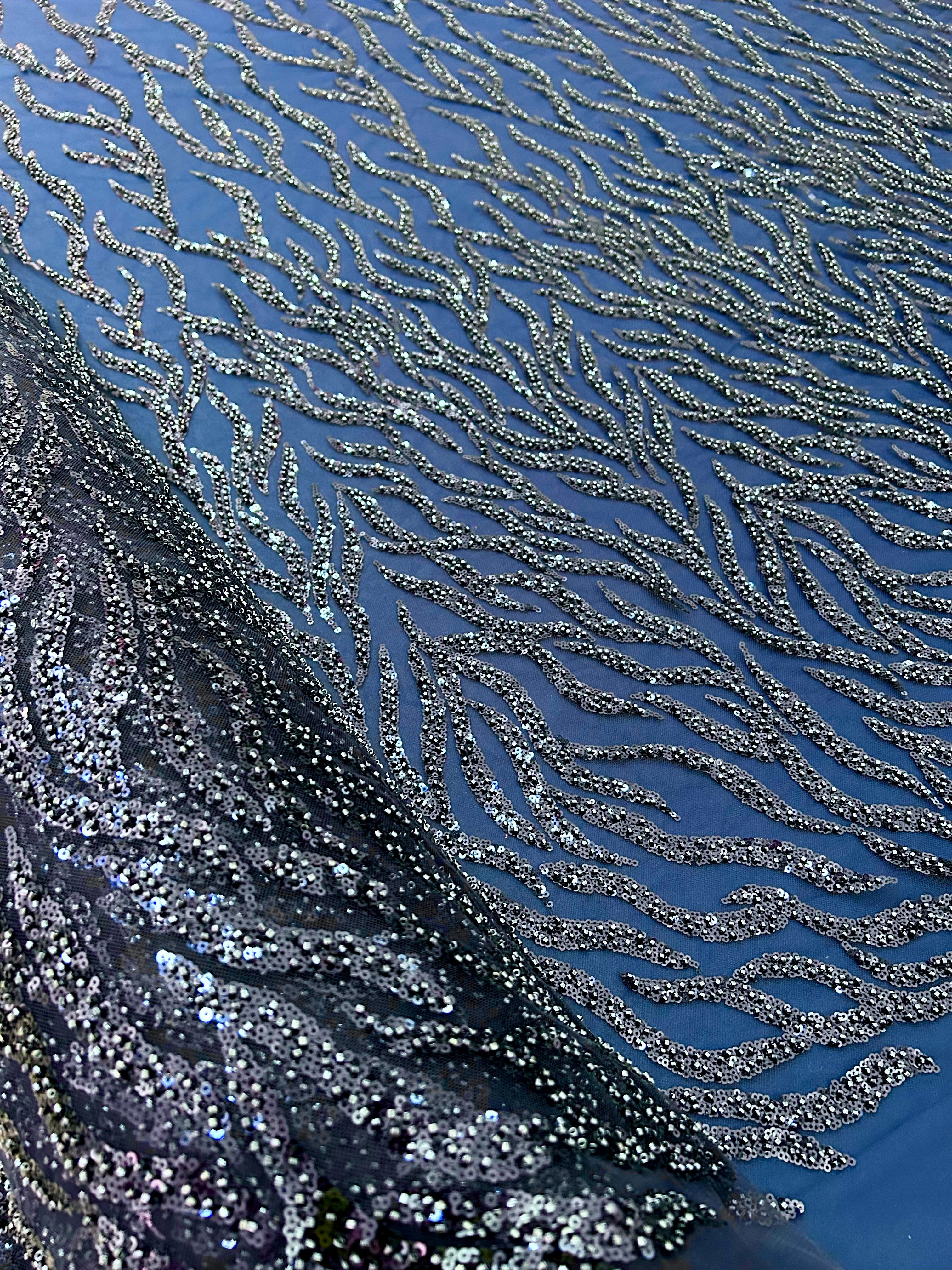 Navy Blue Couture Lace with Beads and Sequins