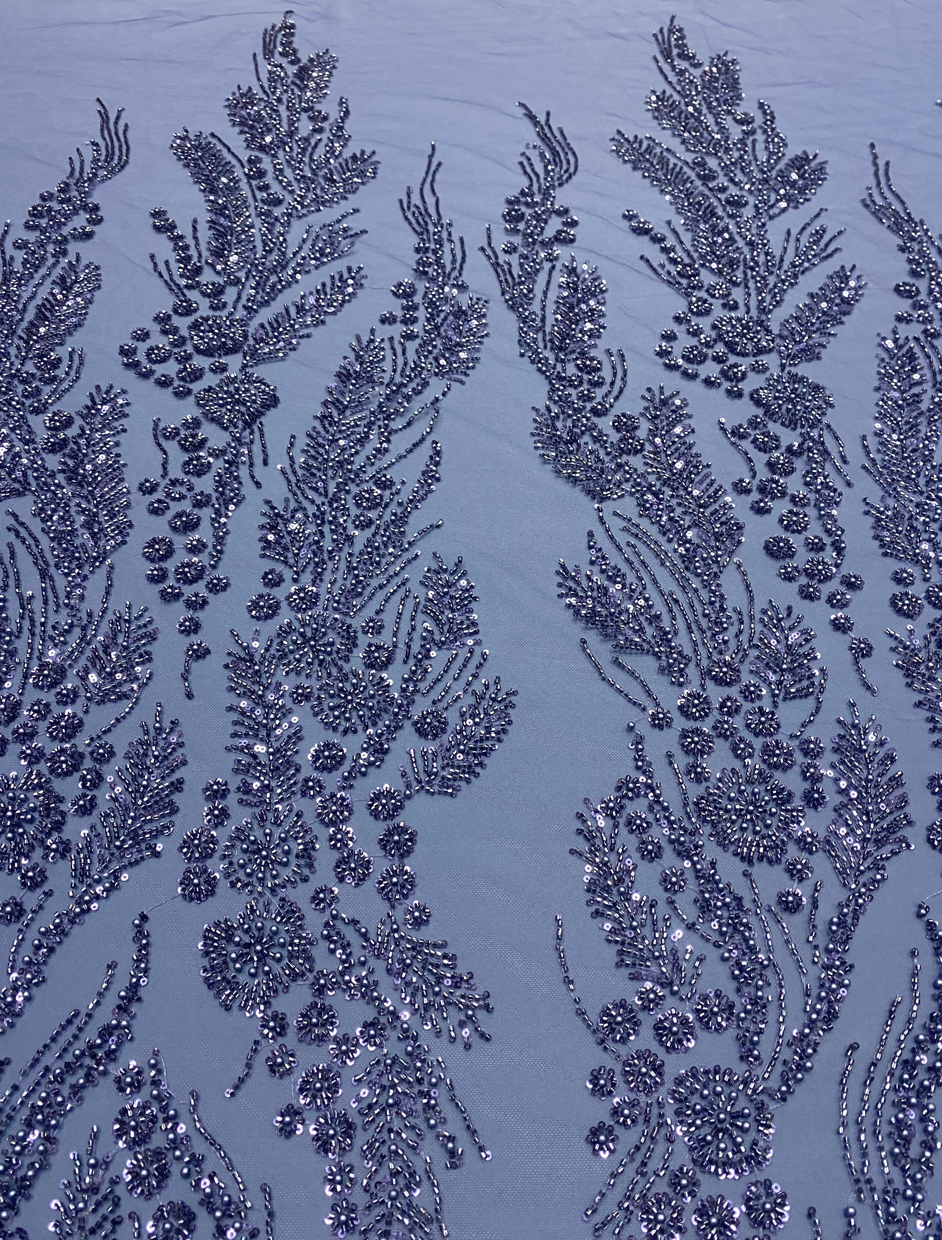 Bordeaux Couture Lace with Floral Pattern, Pearls, Beads and Sequins