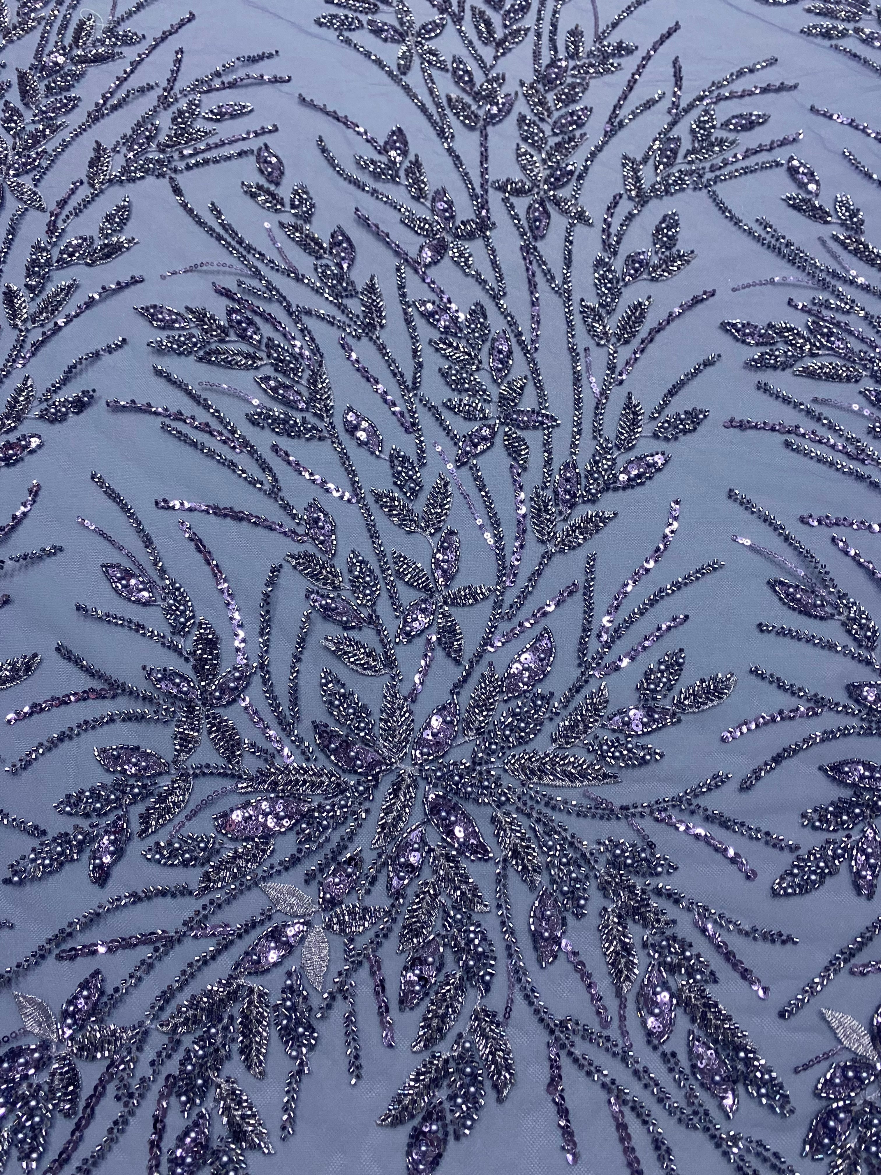 Duck Egg Green Couture Lace with Floral Pattern, Pearls, Beads and Sequins
