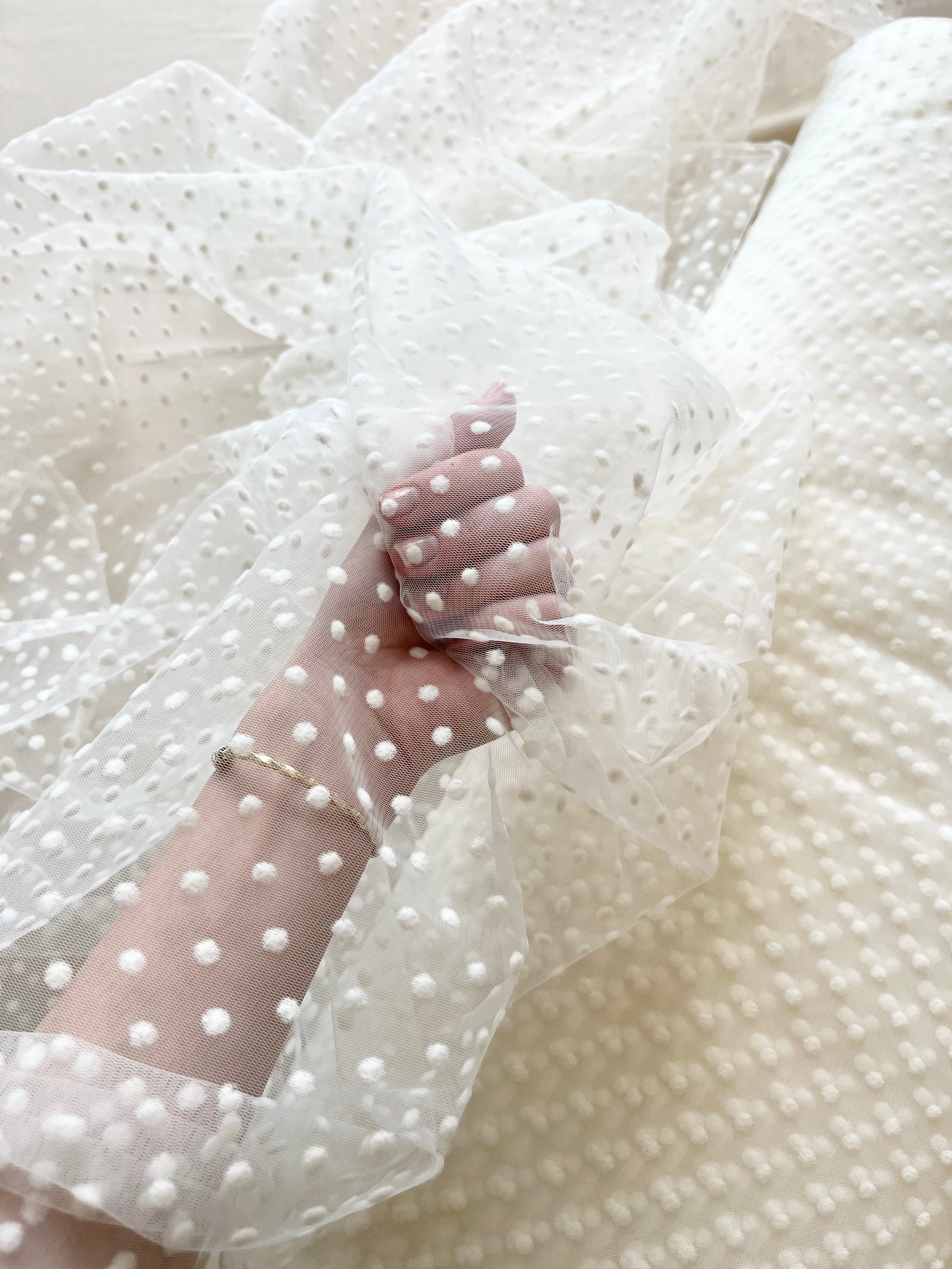 Light Cream Polka Dot Tulle - 1.5 m Width