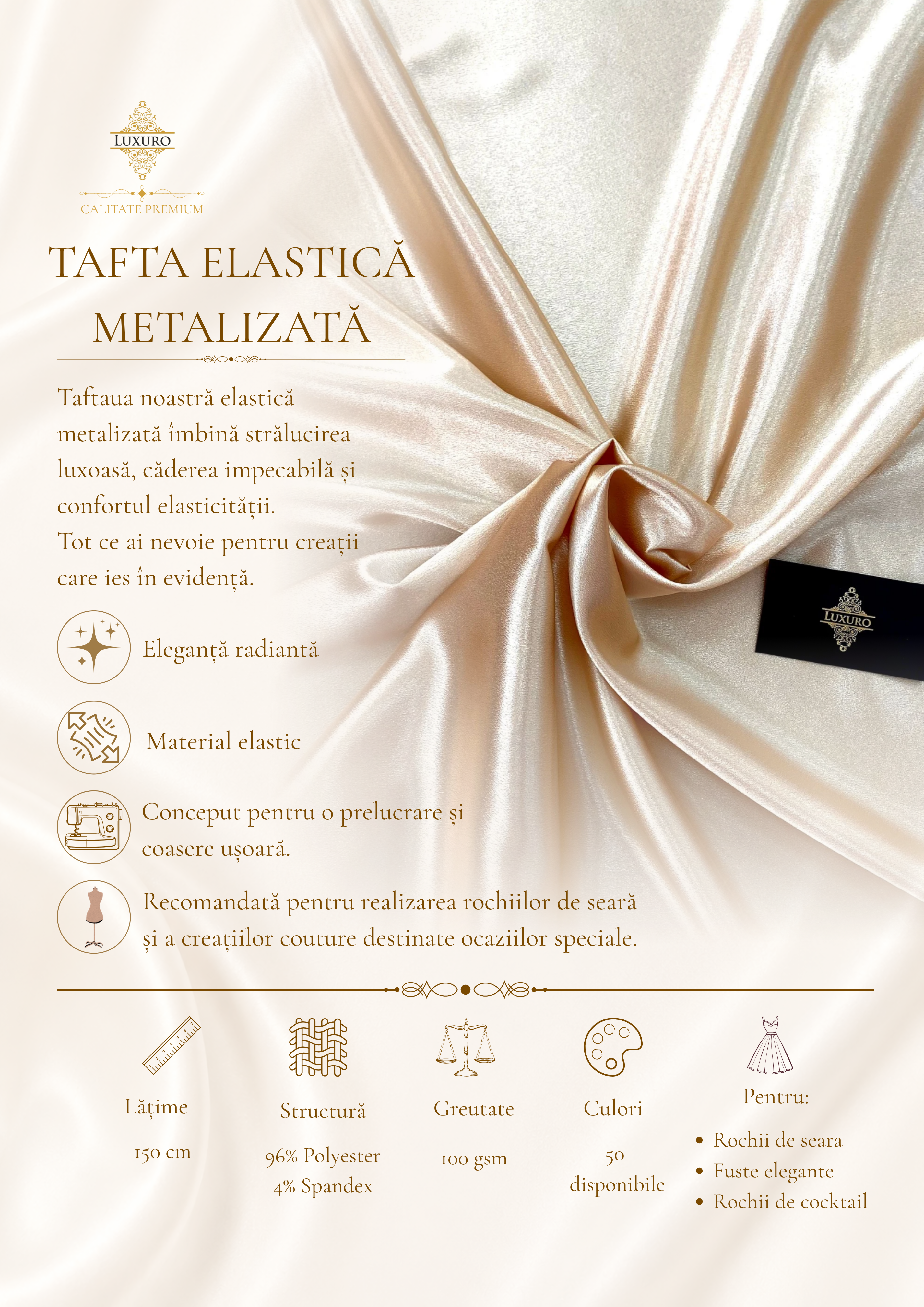 Tafta Elastica Metalizata Nude Deschis