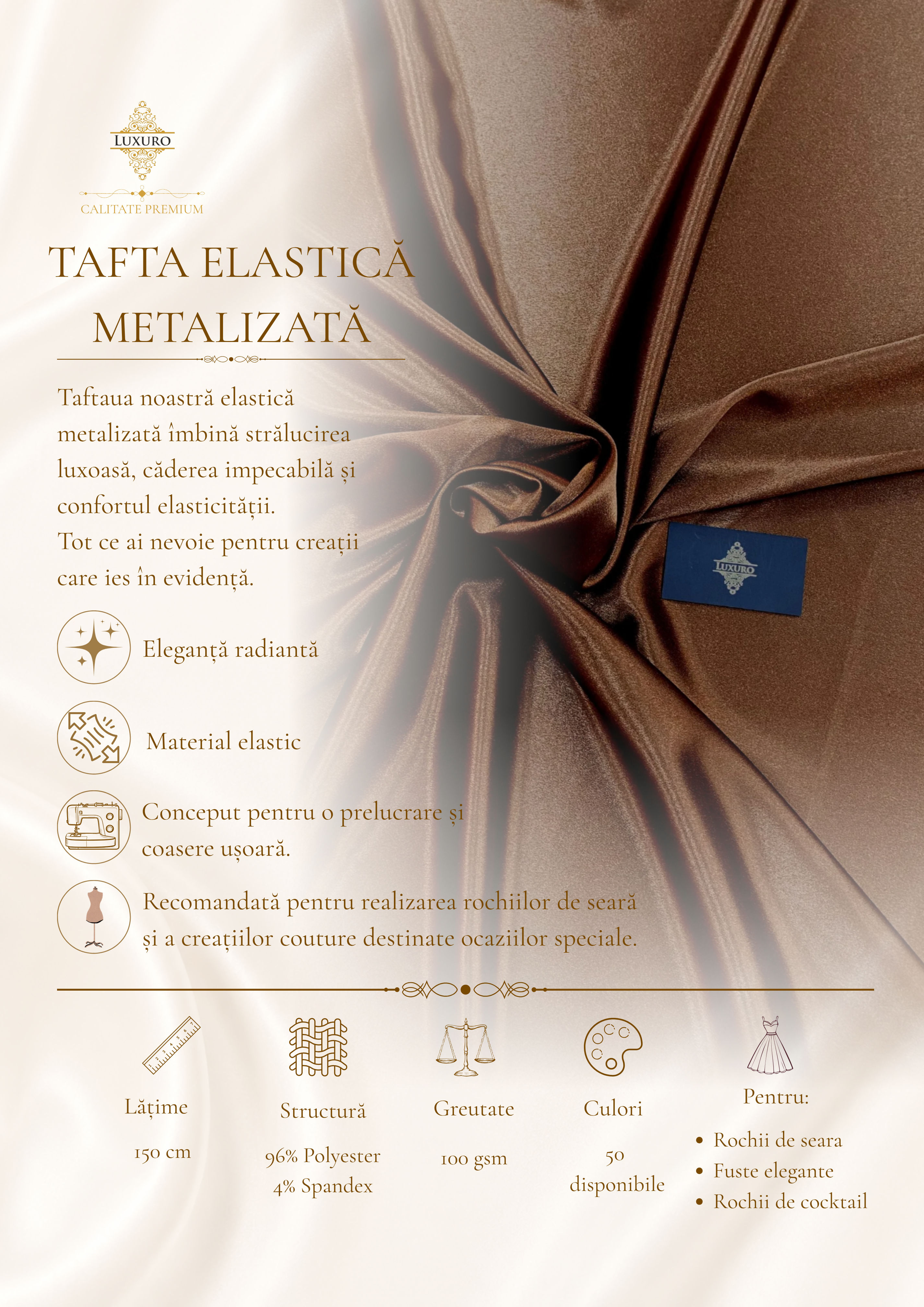 Tafta Elastica Metalizata Ciocolatie