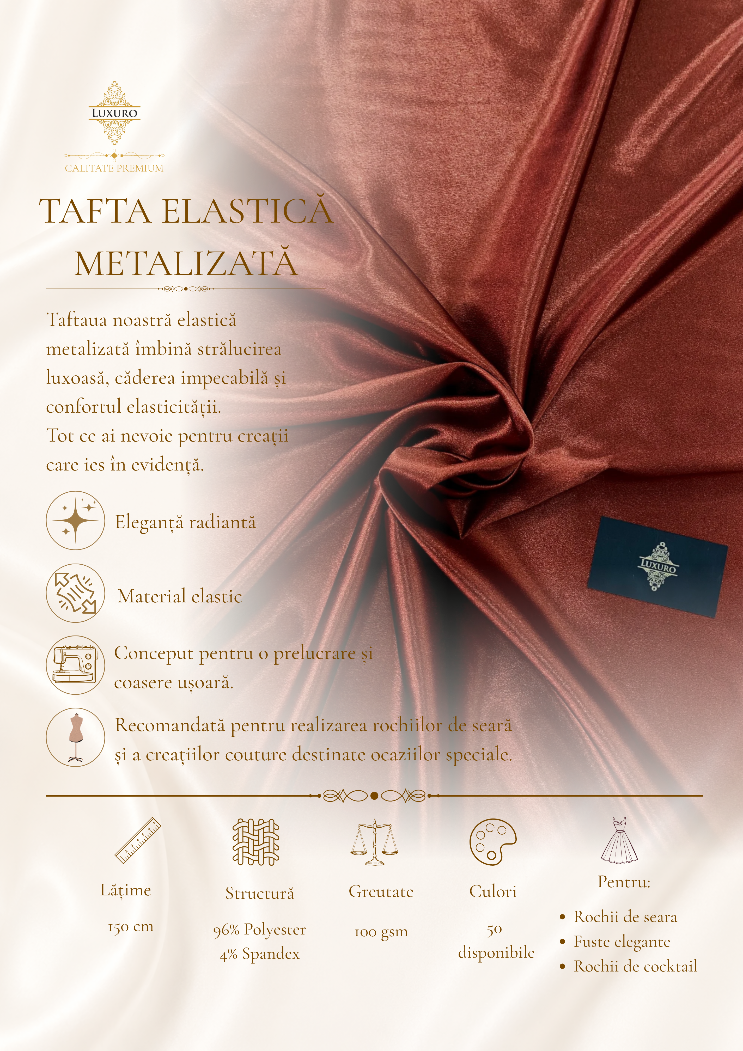 Tafta Elastica Metalizata Teracota Inchis