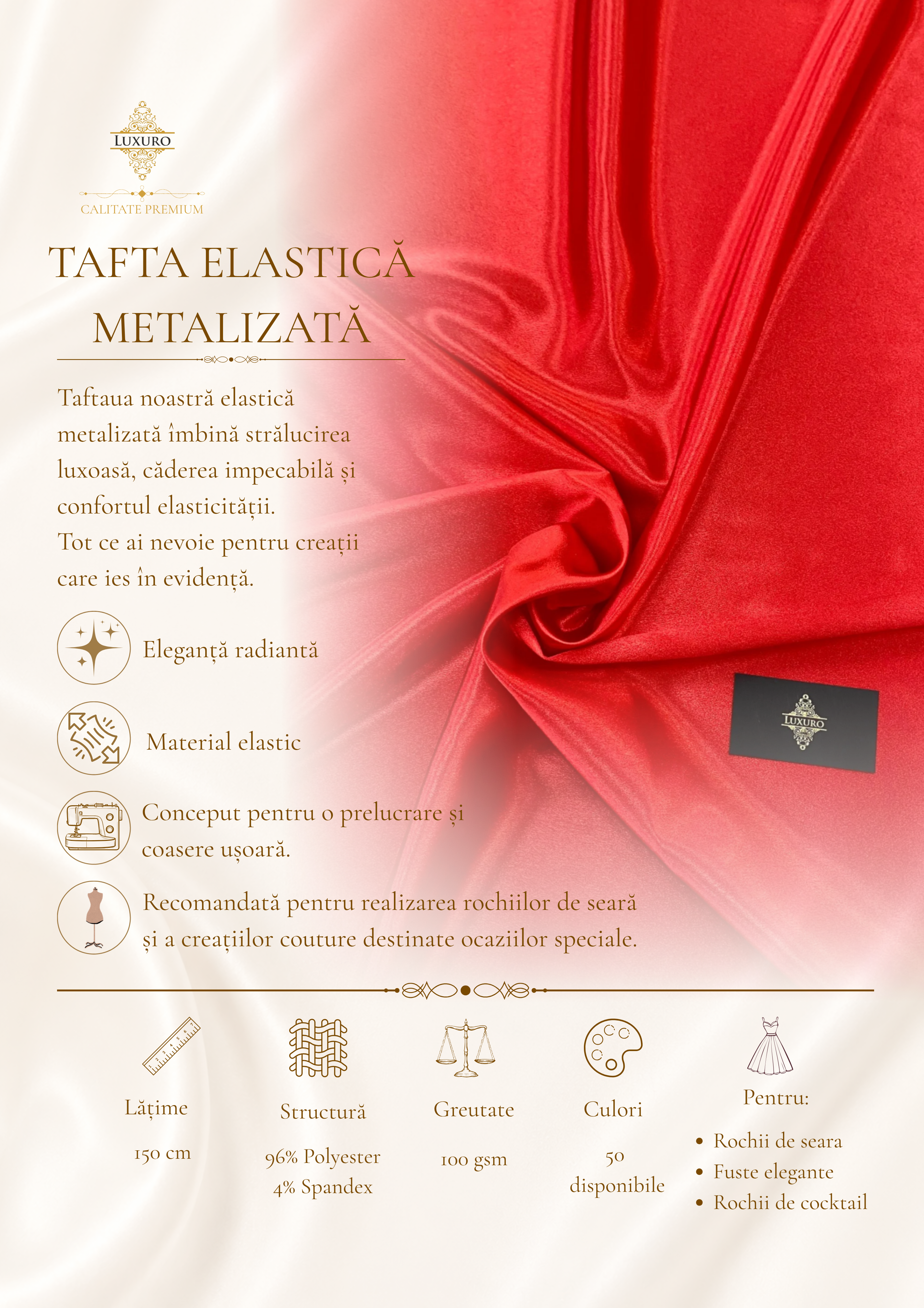 Tafta Elastica Metalizata Rosu Corai