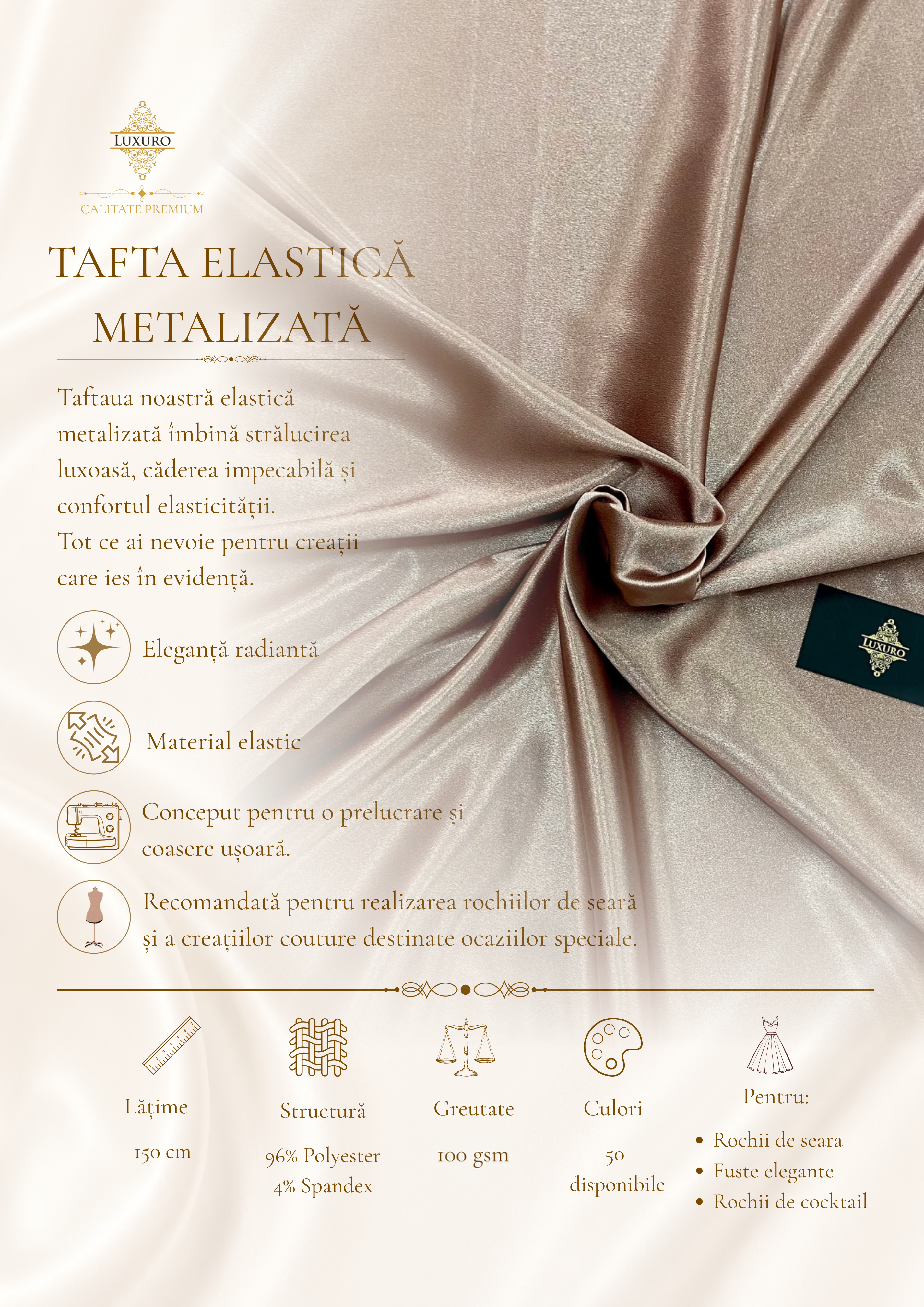 Elasztikus, fémes taft, kávébarna