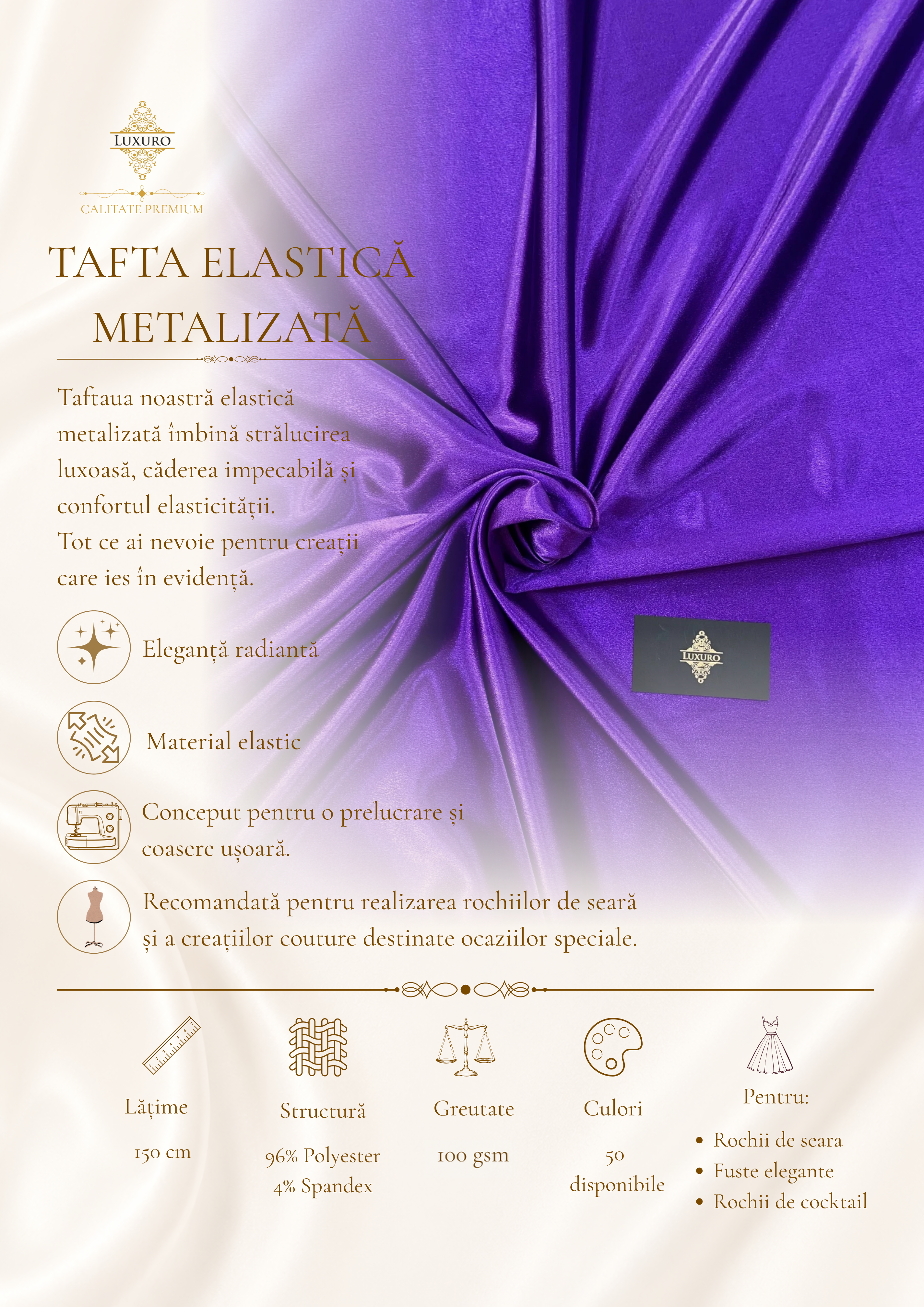Lila rugalmas fémhatású taft