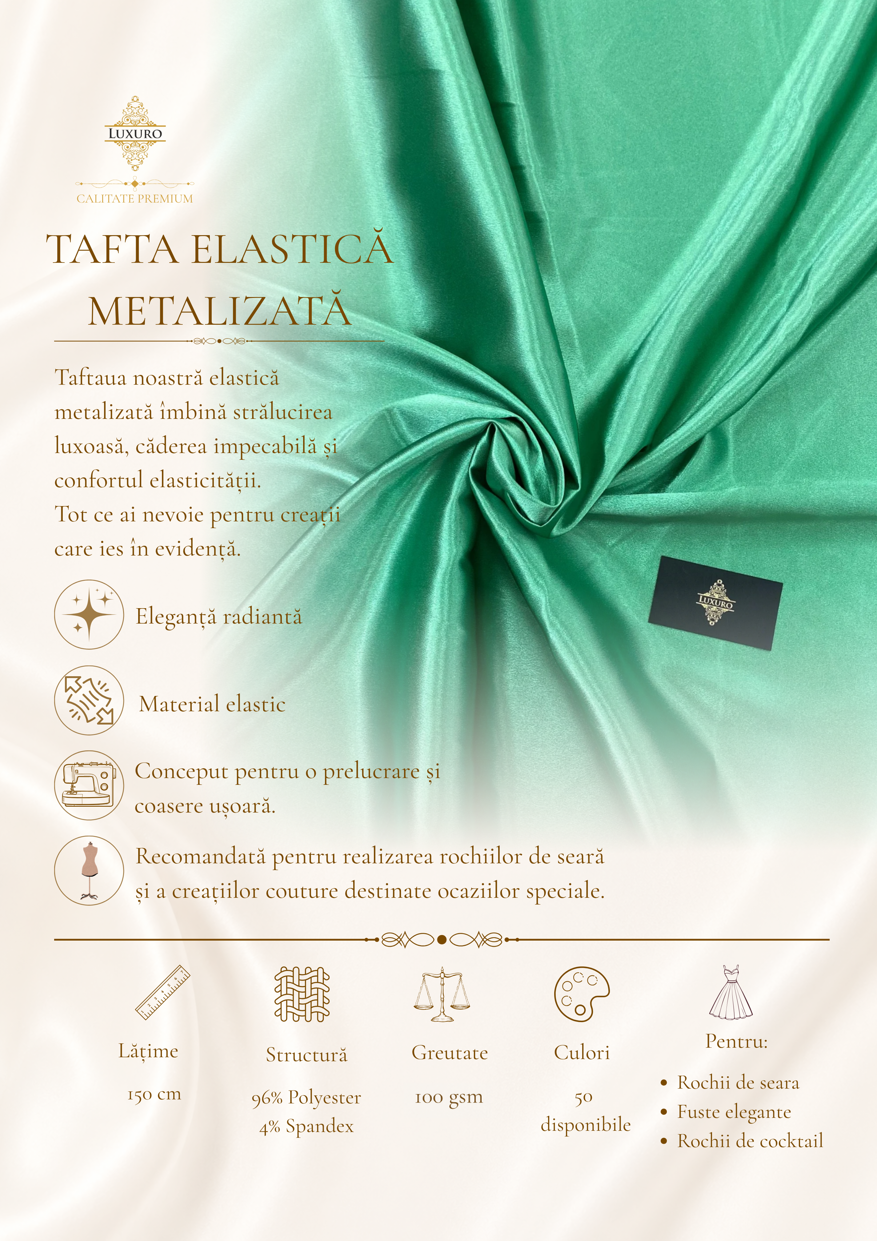 Tafta Elastica Metalizata Verde Marin