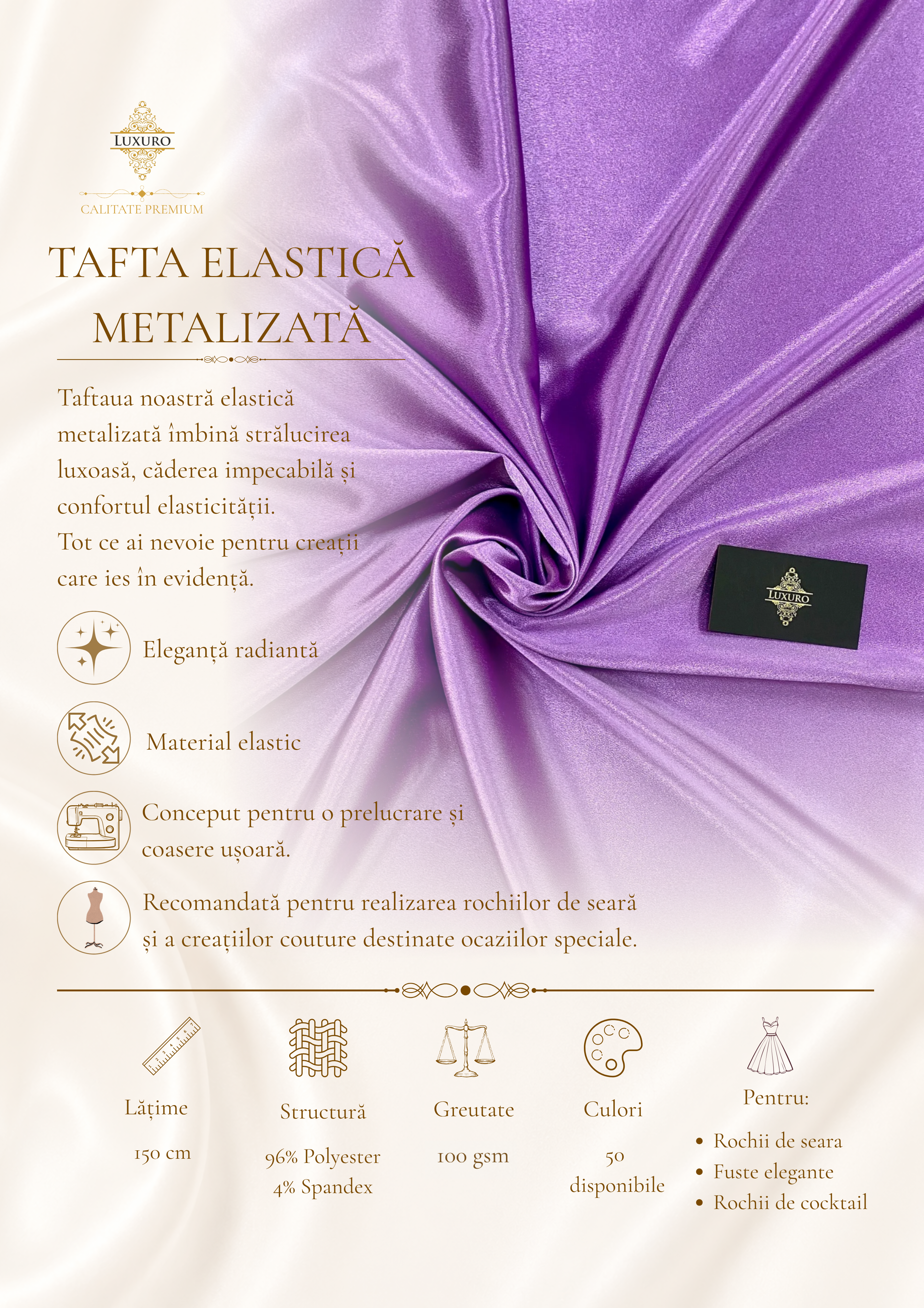 Tafta Elastica Metalizata Lavanda Inchis