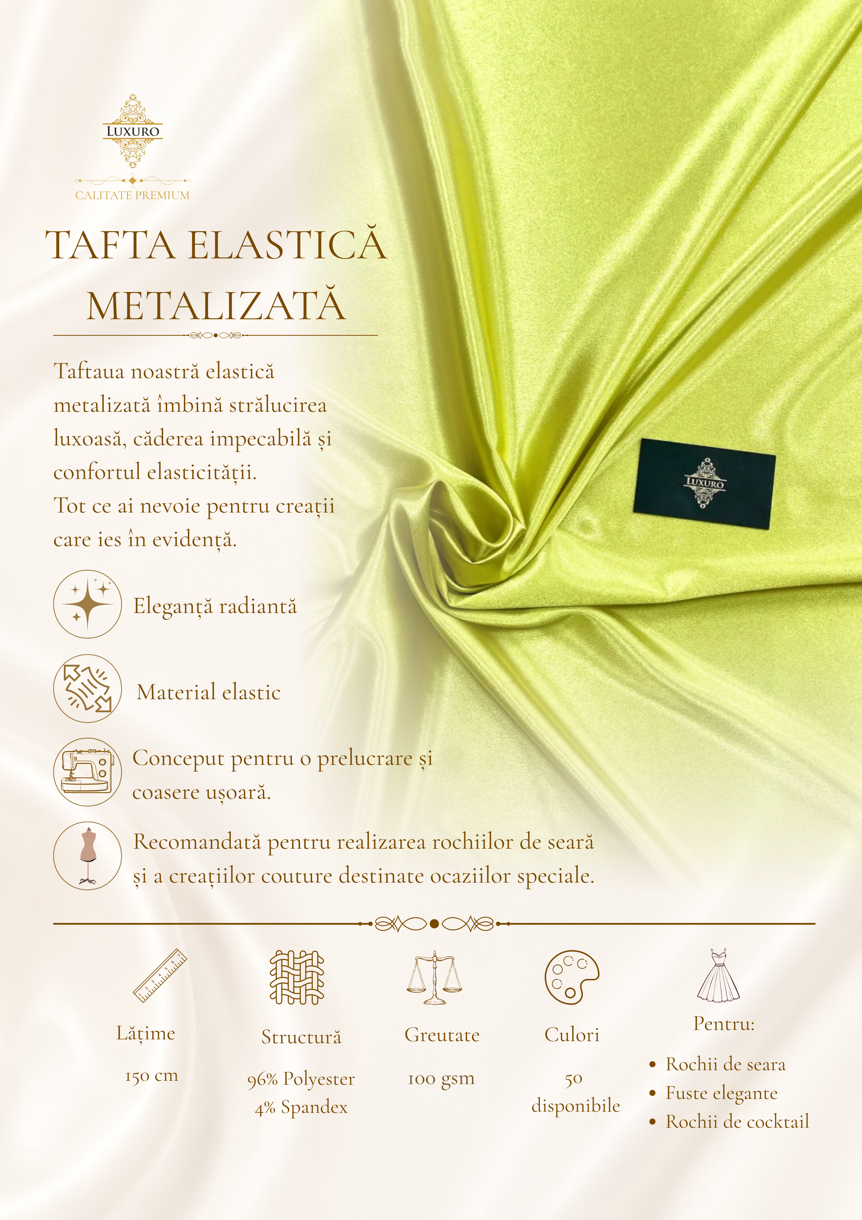 Tafta Elastica Metalizata Lime