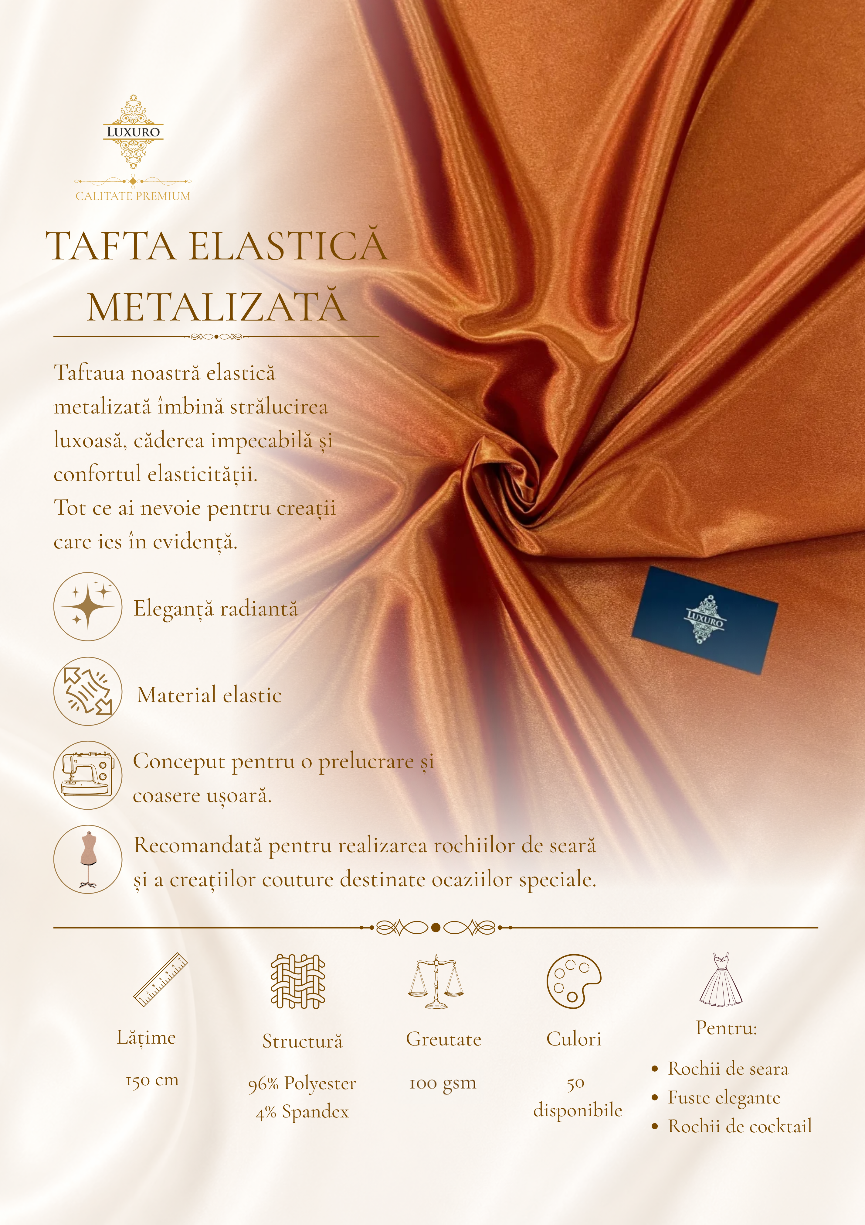 Tafta Elastica Metalizata Teracota Deschis