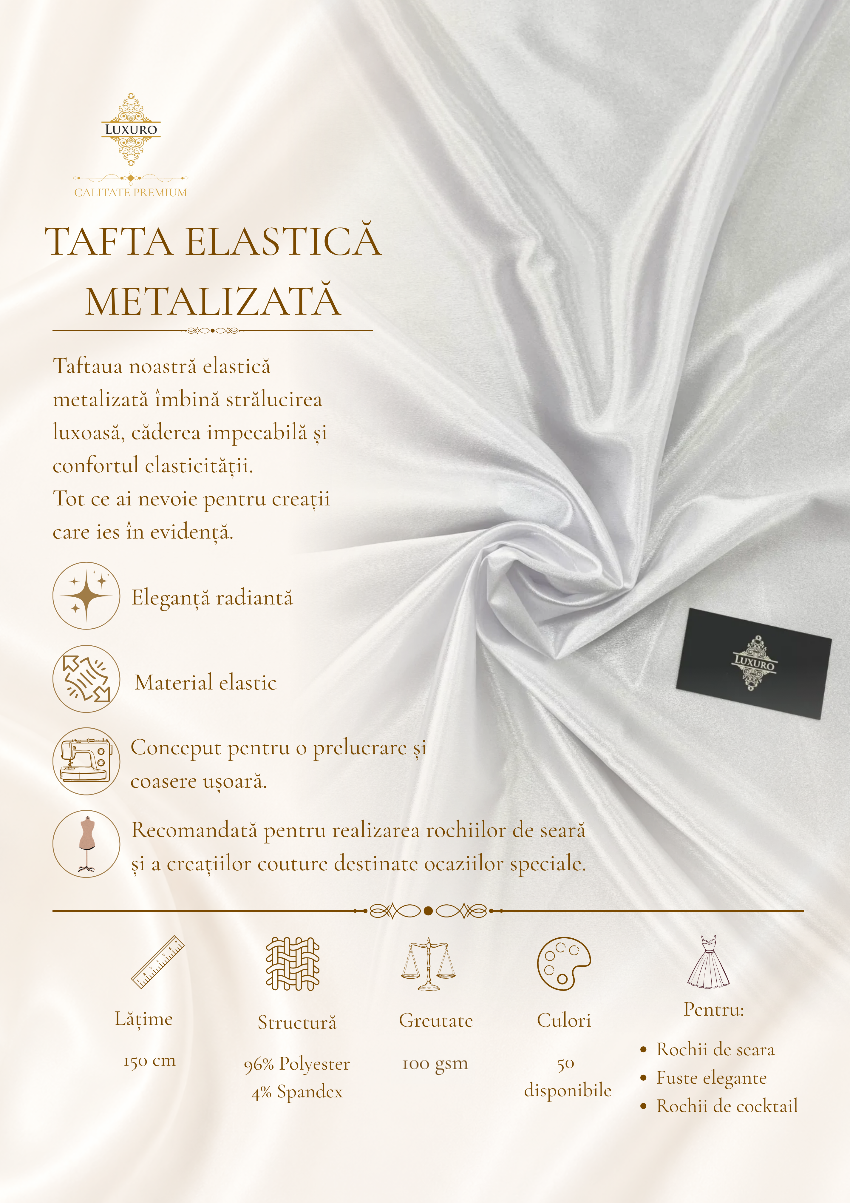 Tafta Elastica Metalizata Alba