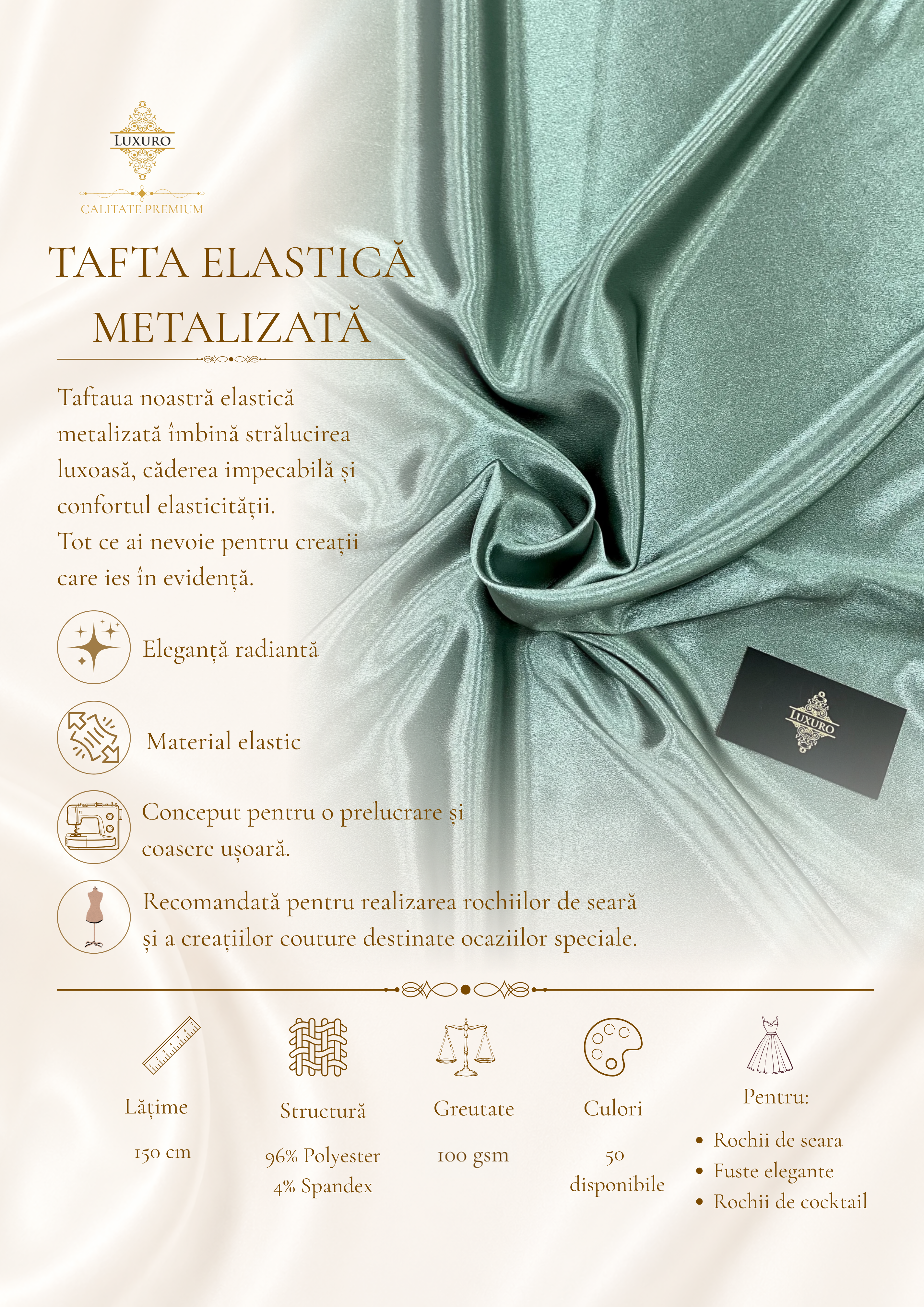 Tafta Elastica Metalizata Verde Ou De Rata