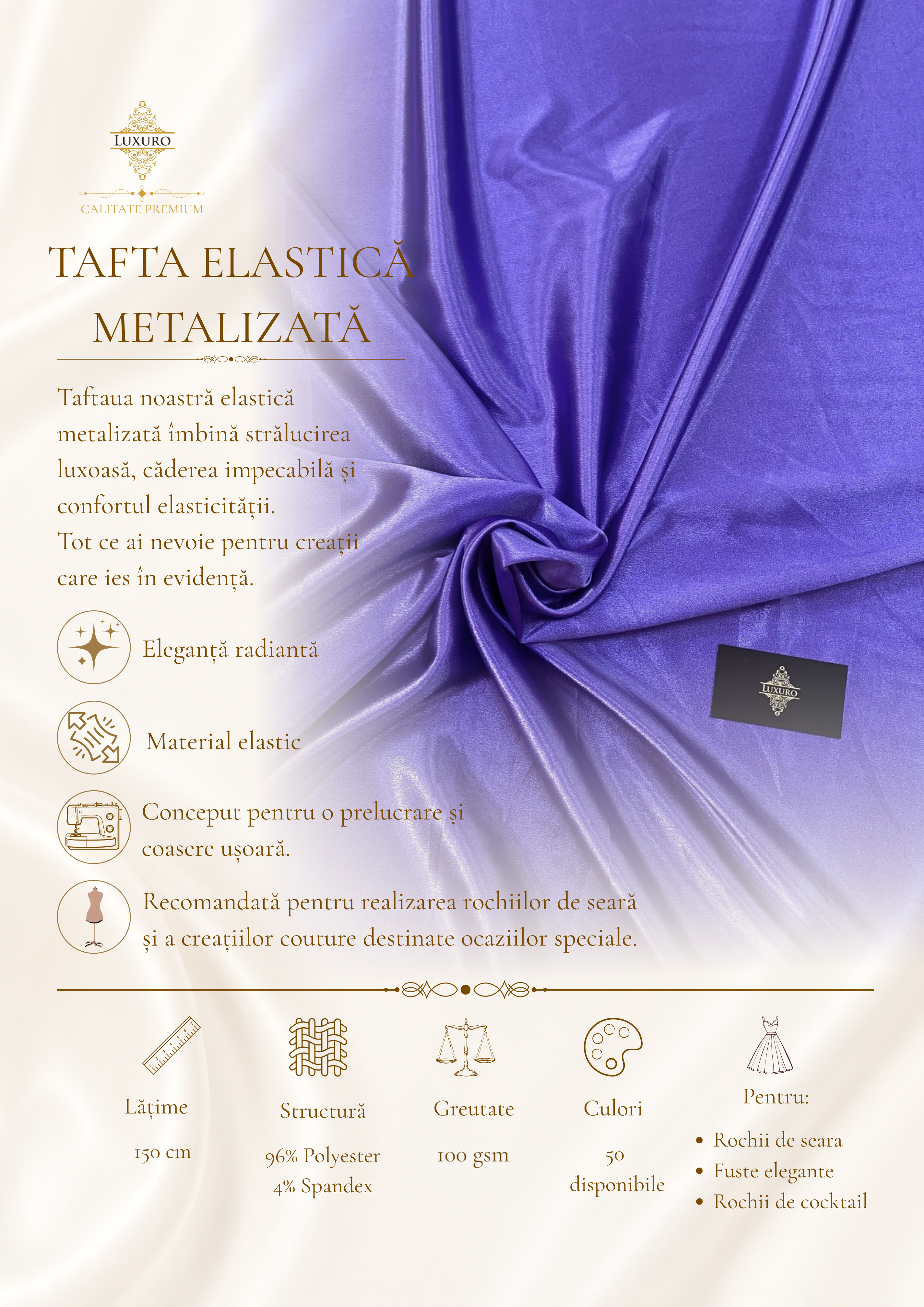 Indigó Metálfényű Rugalmas Taft