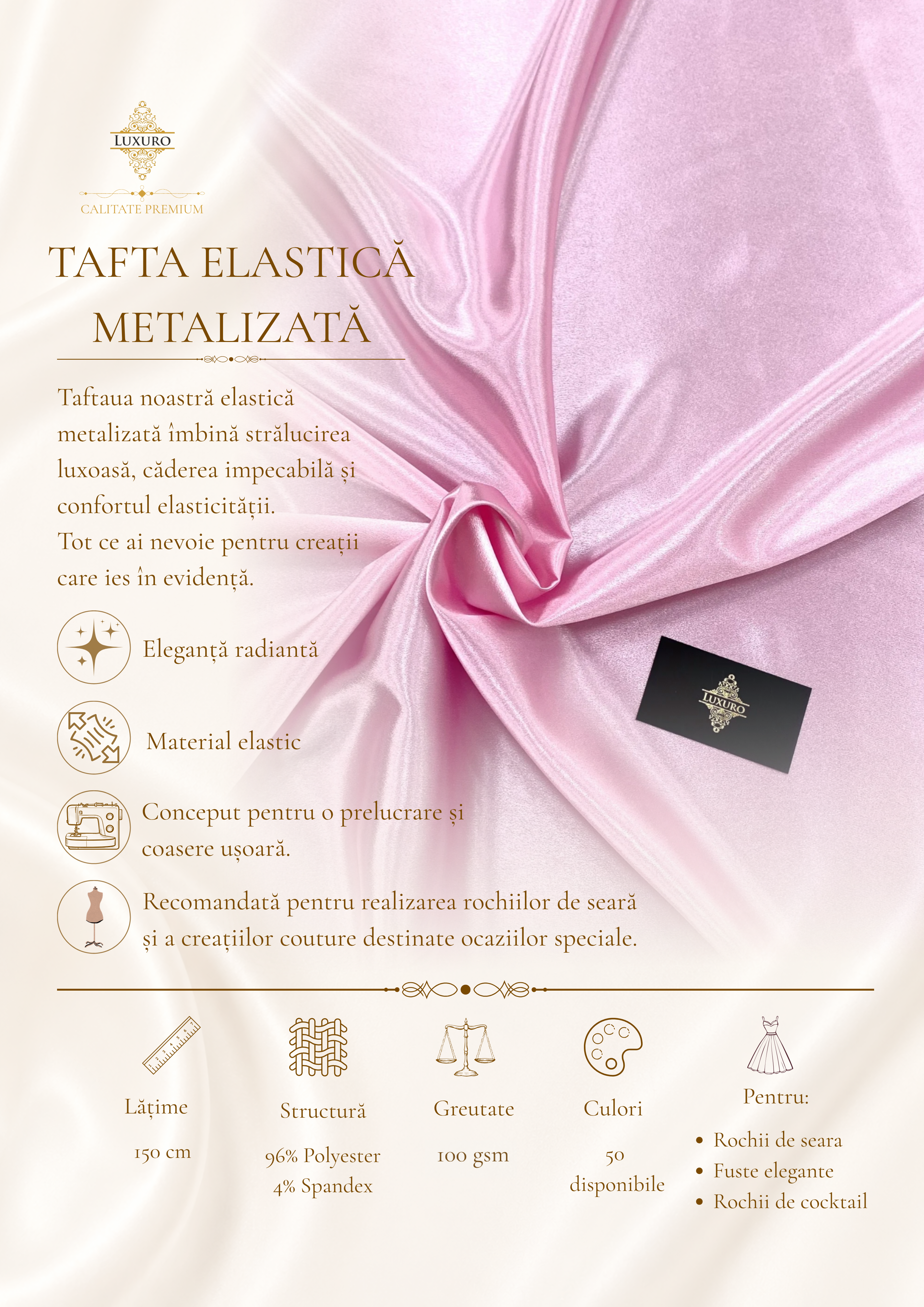 Tafta Elastica Metalizata Roz