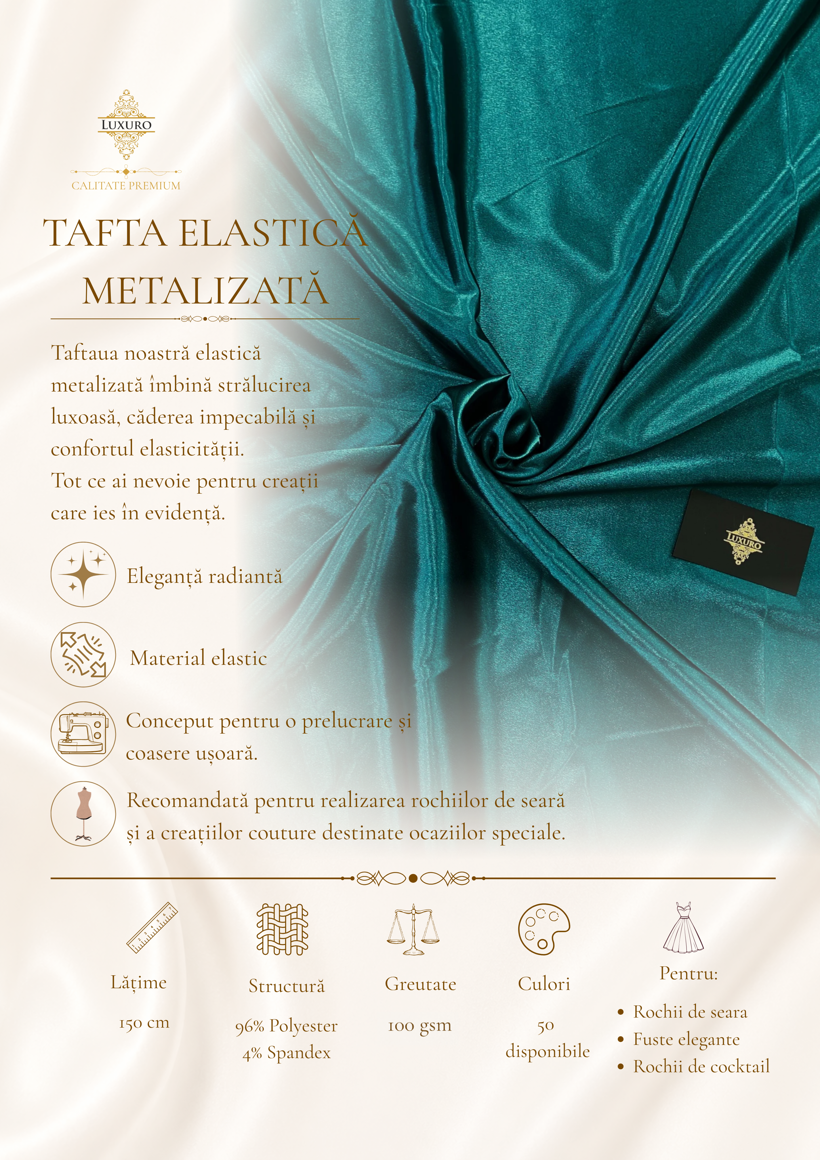 Tafta Elastica Metalizata Verde Marin Inchis