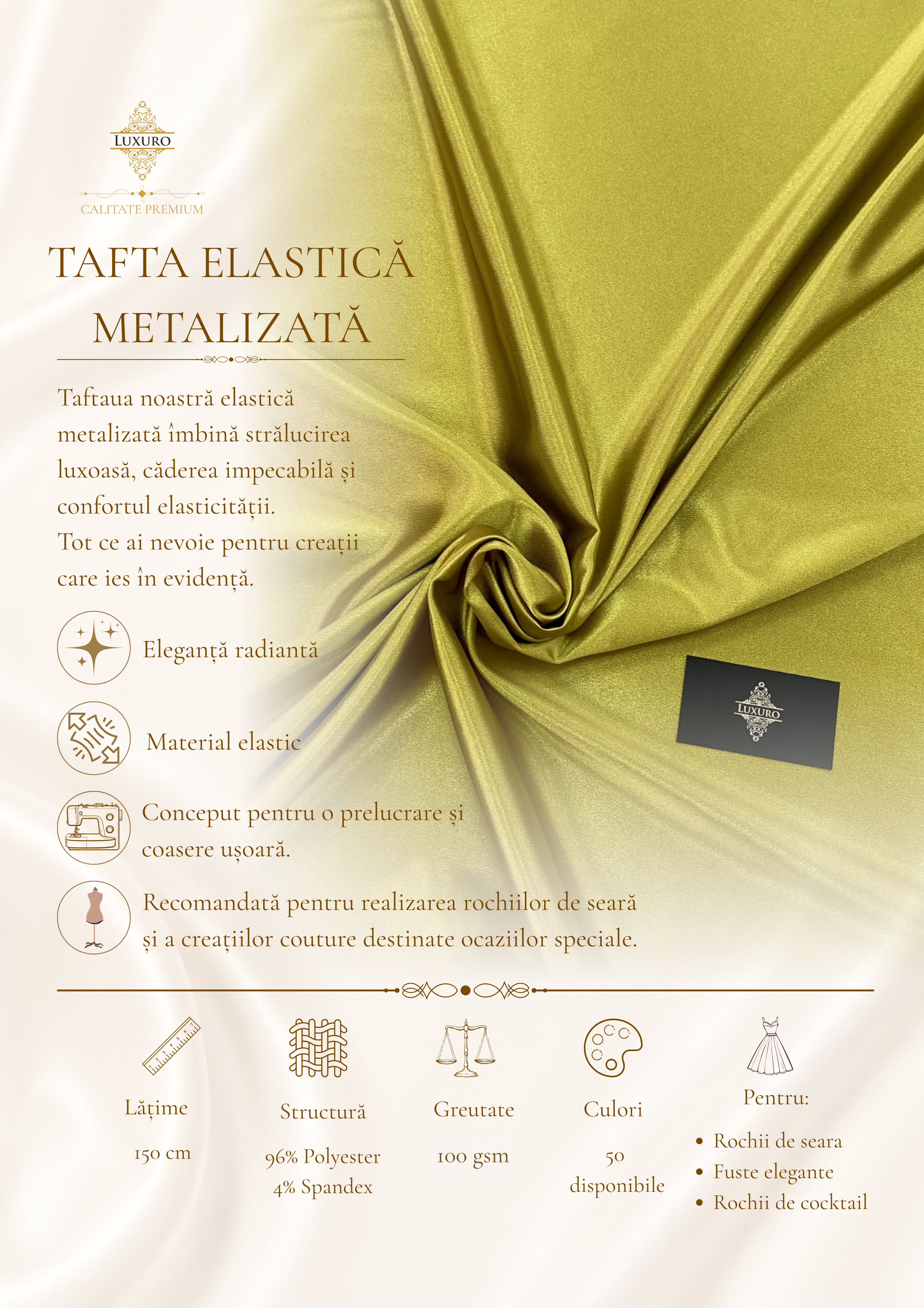 Tafta Elastica Metalizata Fistic Inchis