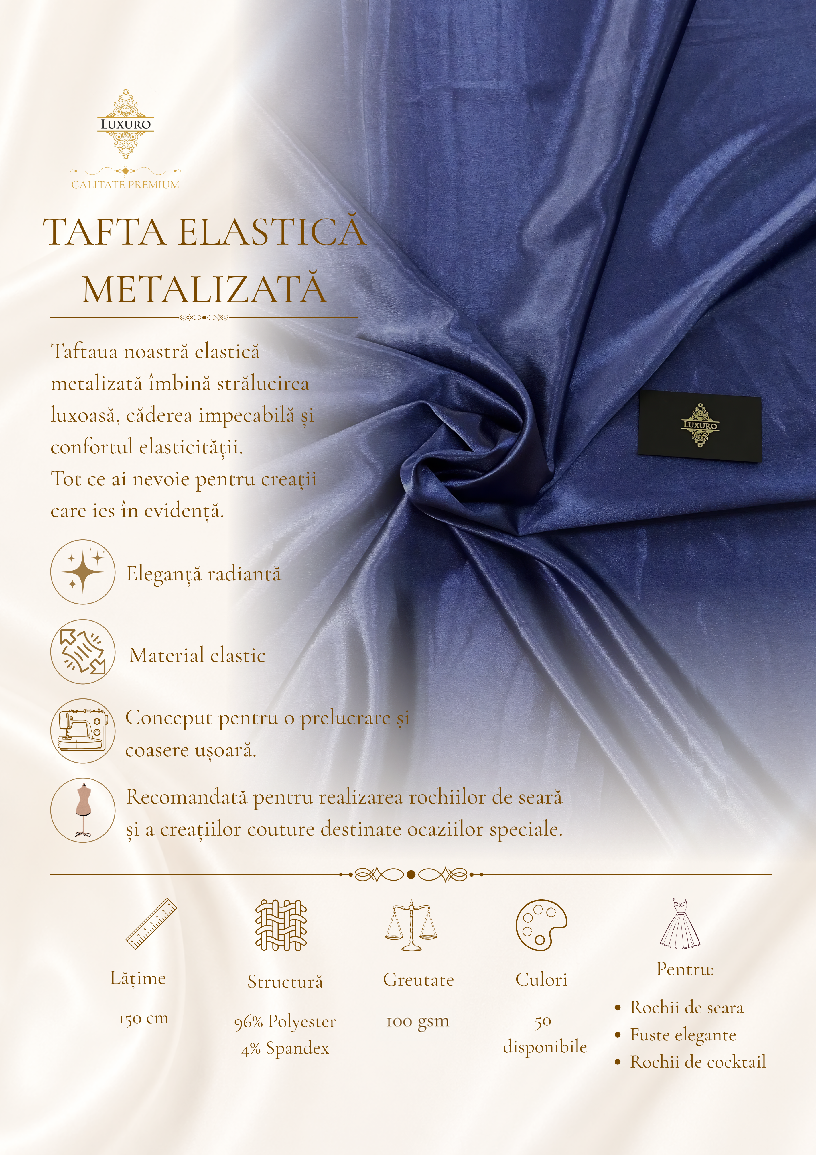 Tafta Elastica Metalizata Albastru Marin