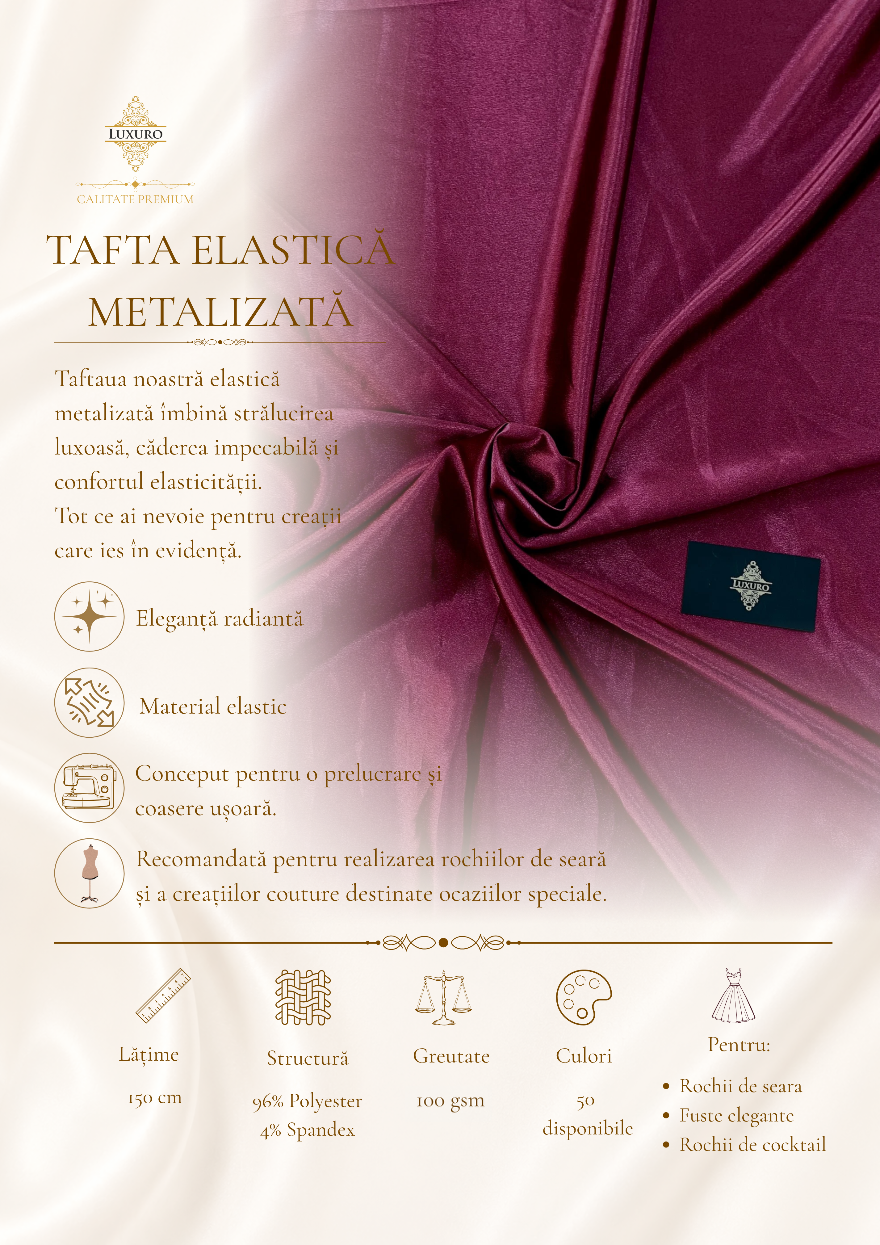 Tafta Elastica Metalizata Burgundy