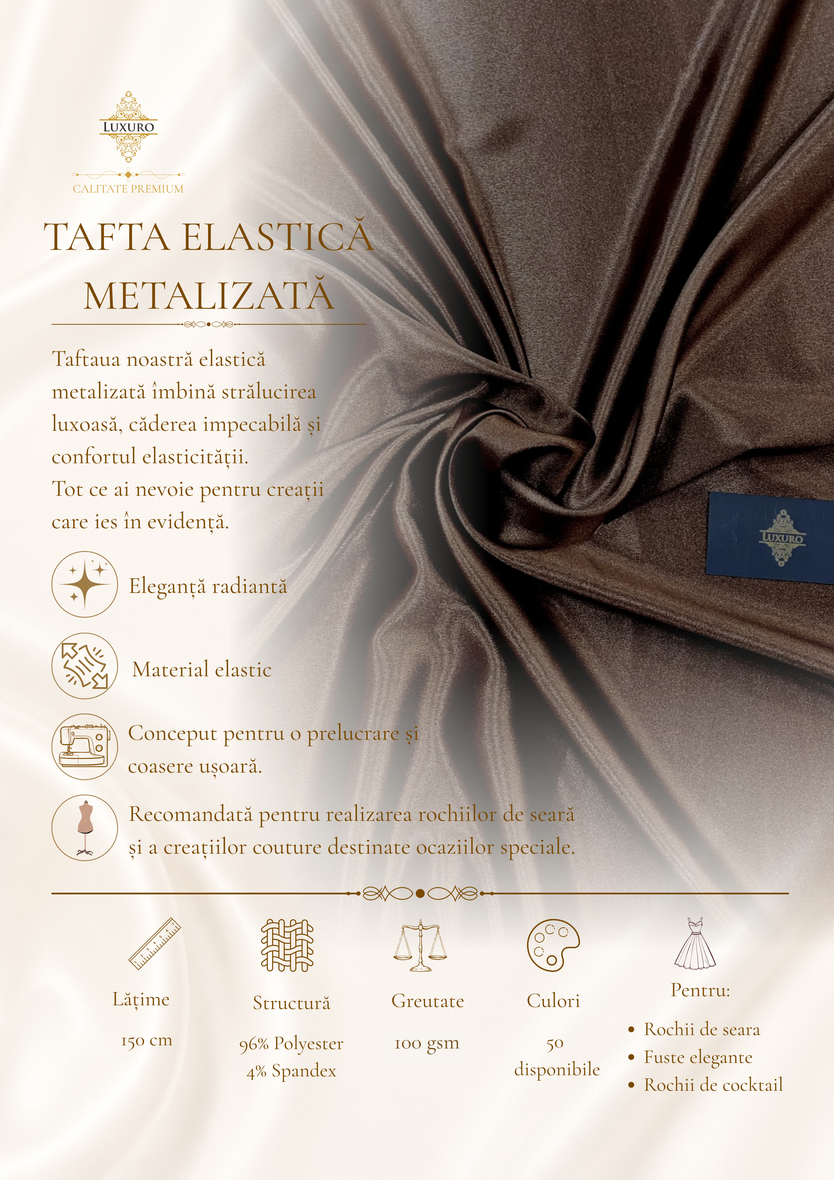 Tafta Elastica Metalizata Maro