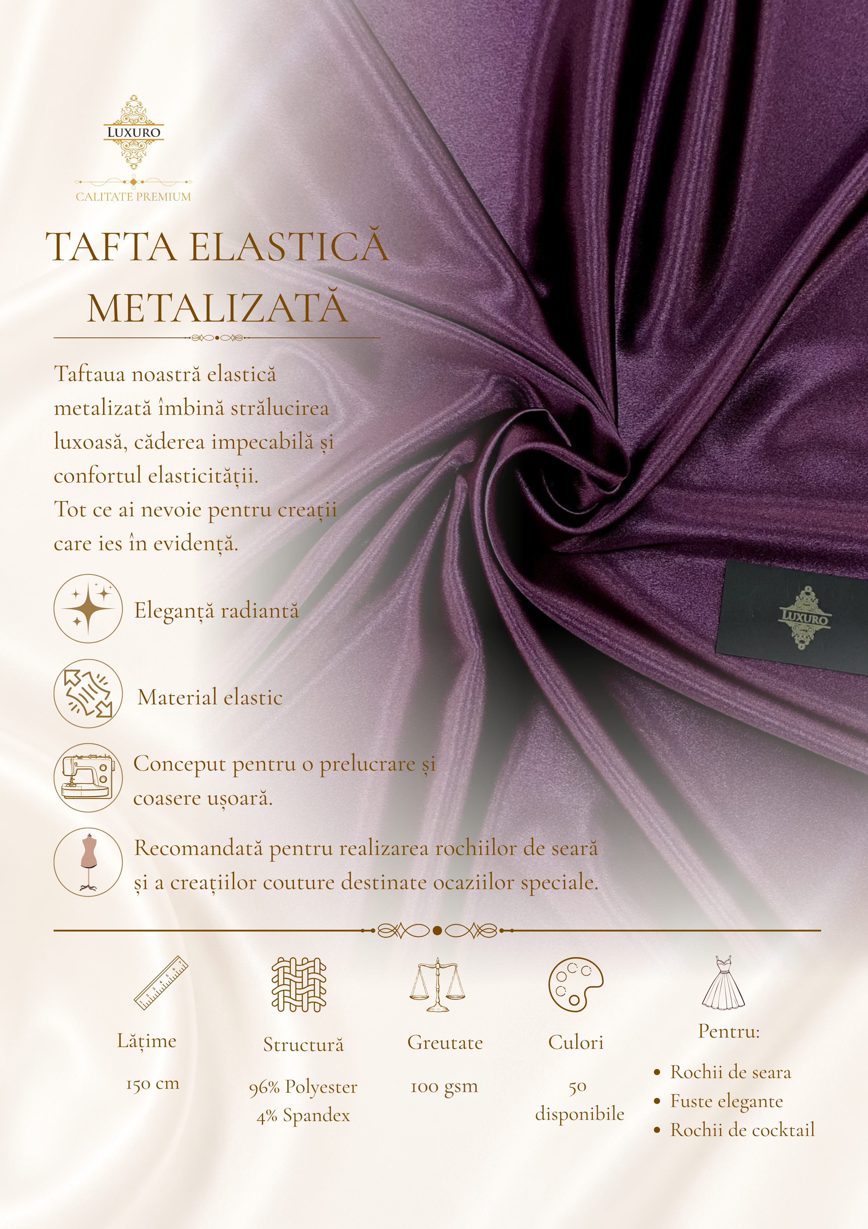 Tafta Elastica Metalizata Mov Inchis