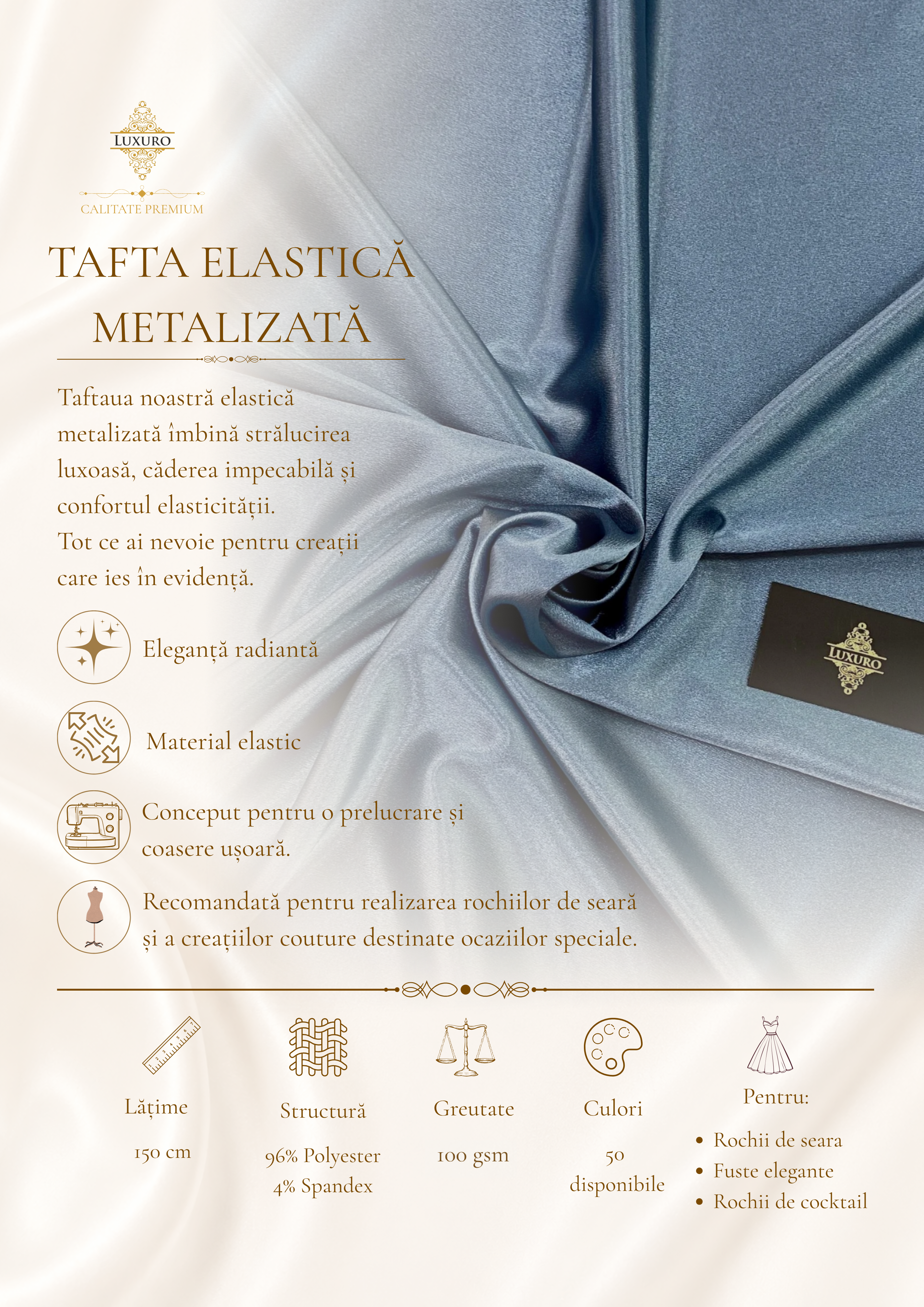 Tafta Elastica Metalizata Albastru Prafuit