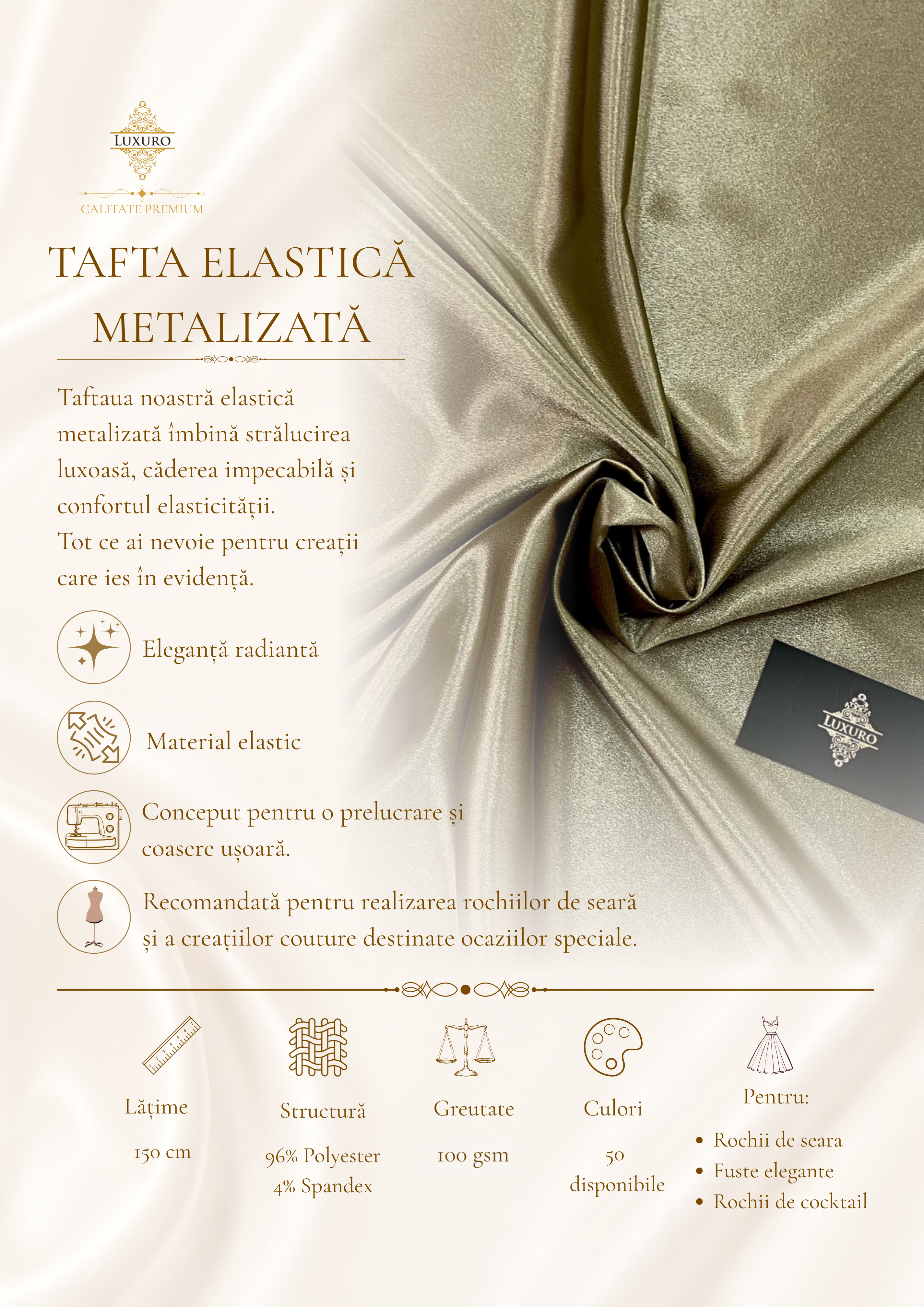Tafta Elastica Metalizata Olive Deschis